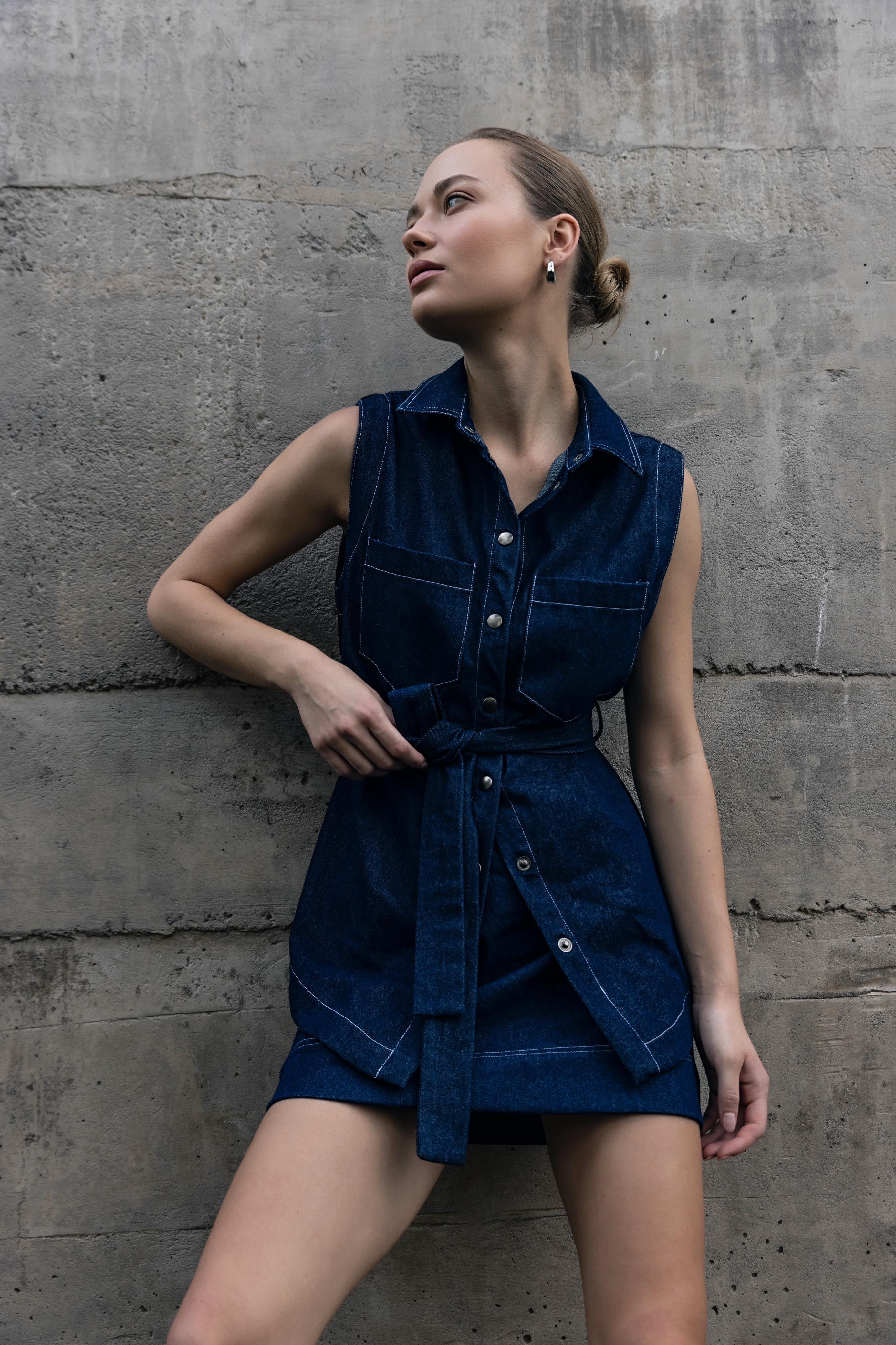 Kent Vest - Blue with White Topstitching