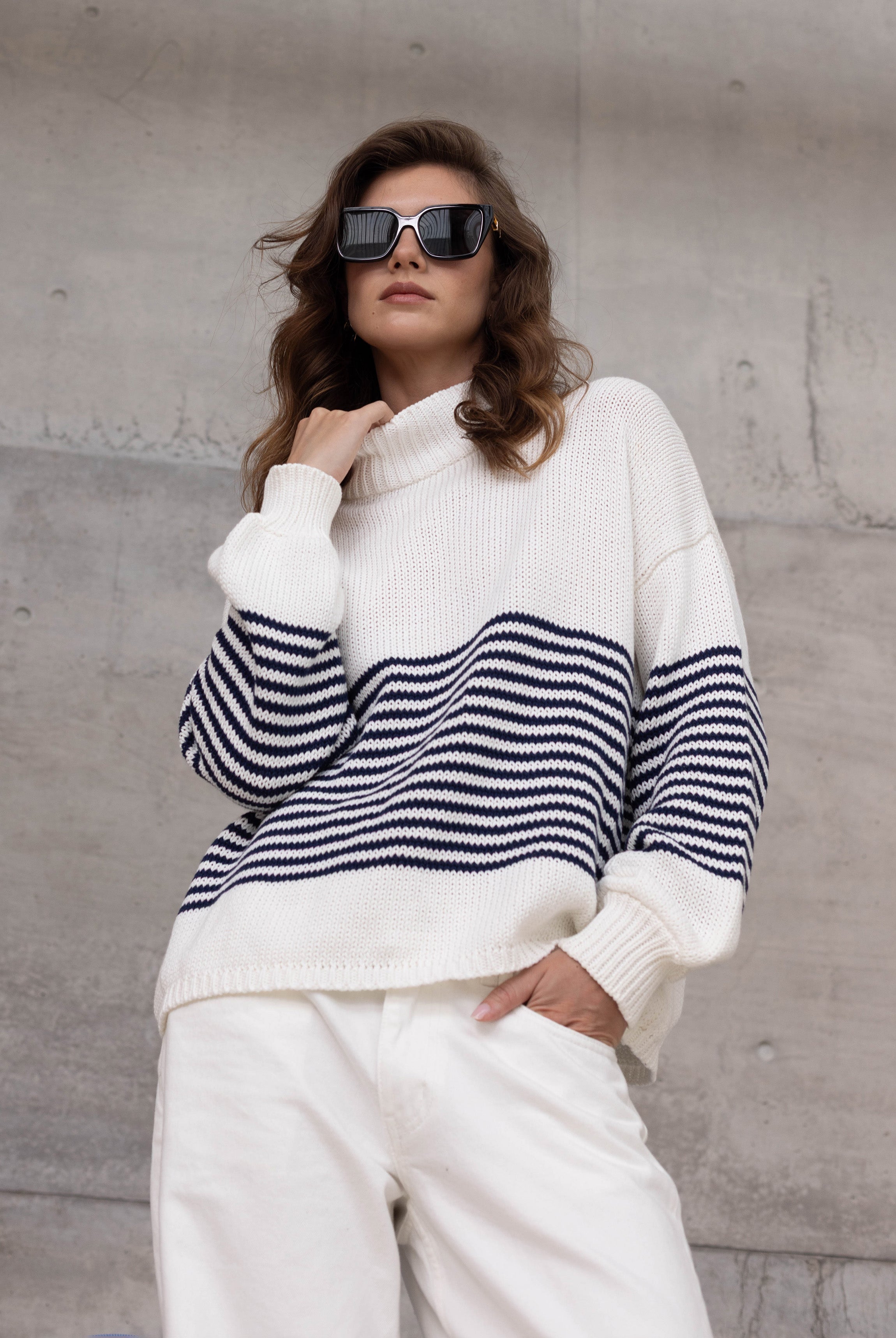 W26/20166 Kiki Jumper - Ivory with Navy Stripe