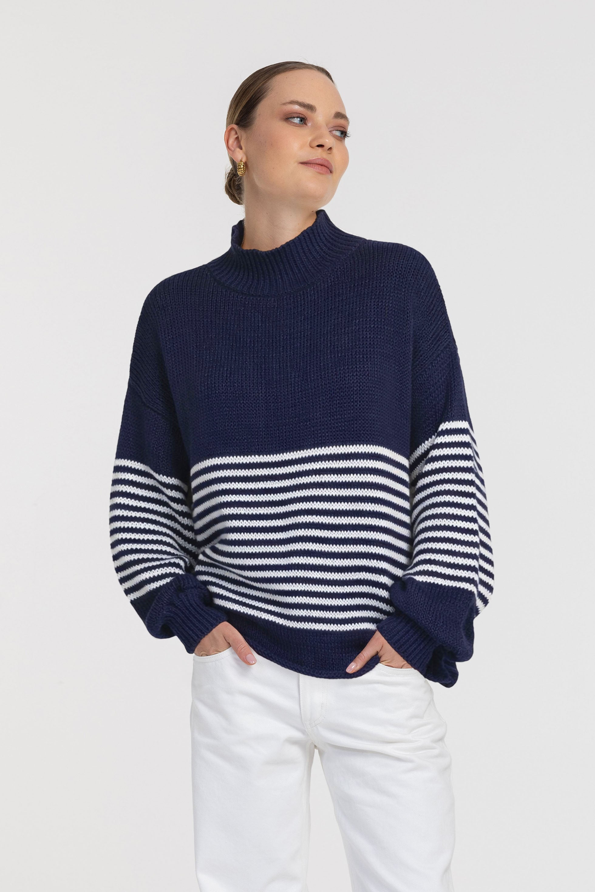 Kiki Jumper - Navy with Ivory Stripe