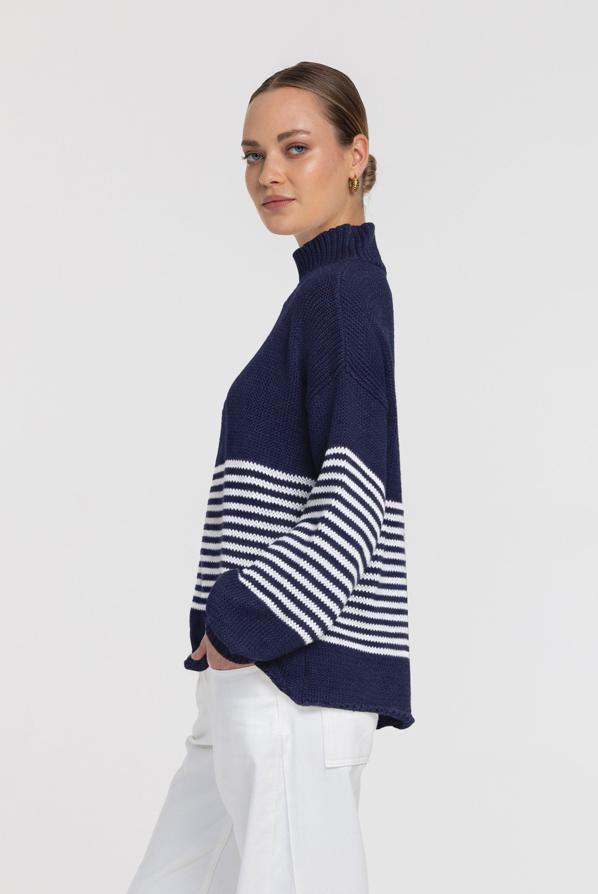 Kiki Jumper - Navy with Ivory Stripe