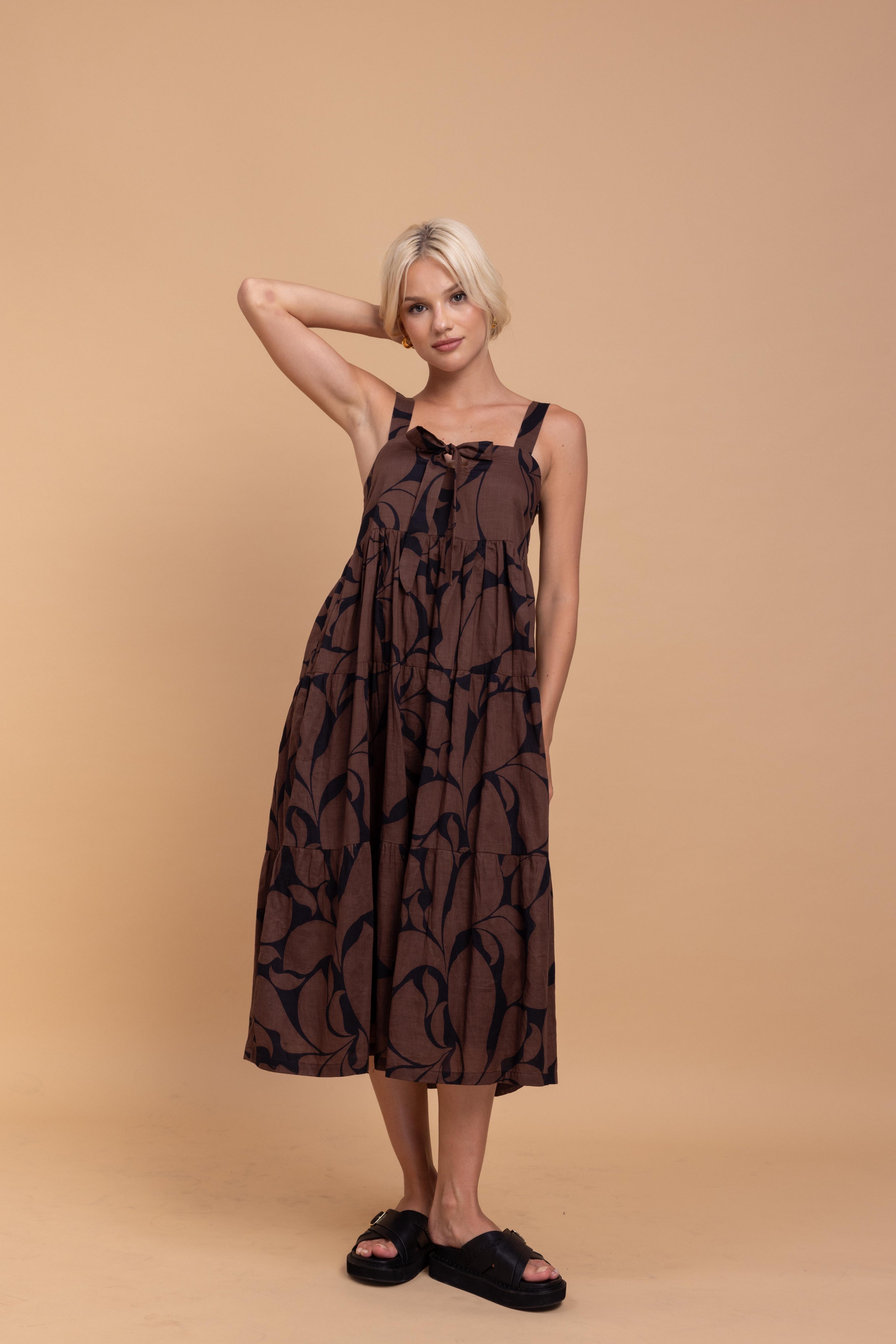 Kiss Me Again Dress - Black/Chocolate Floral Print