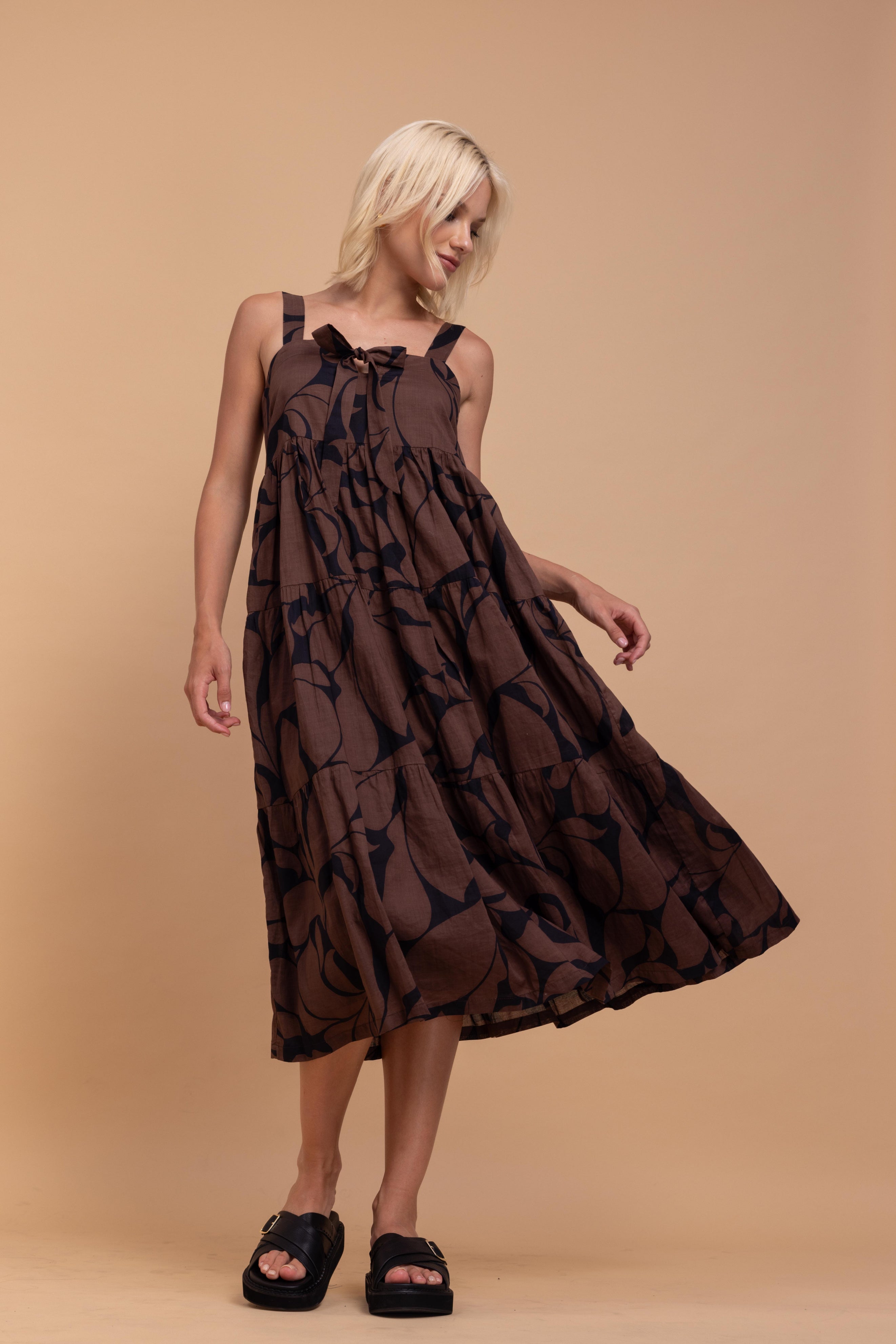 Kiss Me Again Dress - Black/Chocolate Floral Print