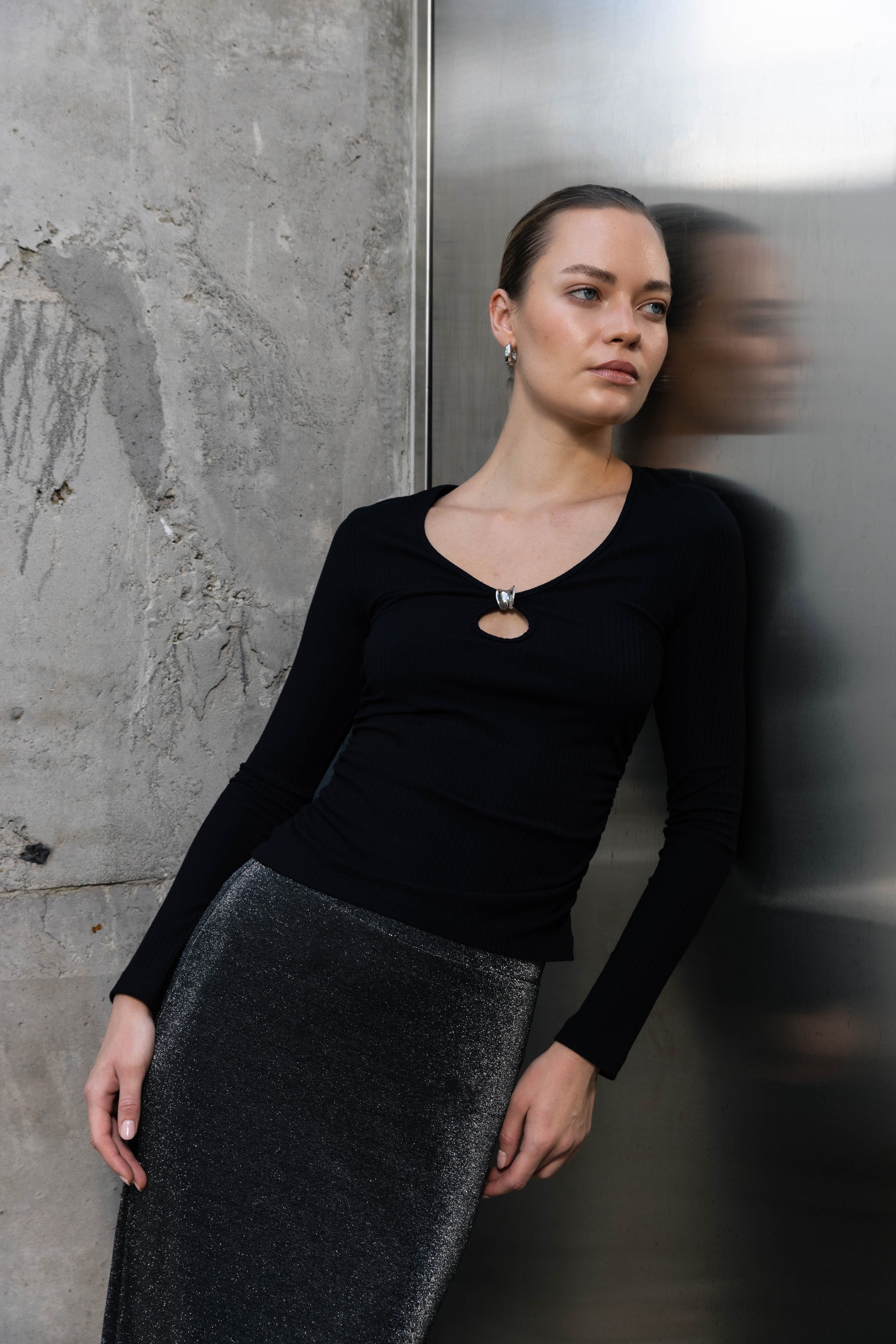 Light Touches Top - Black with Silver detail