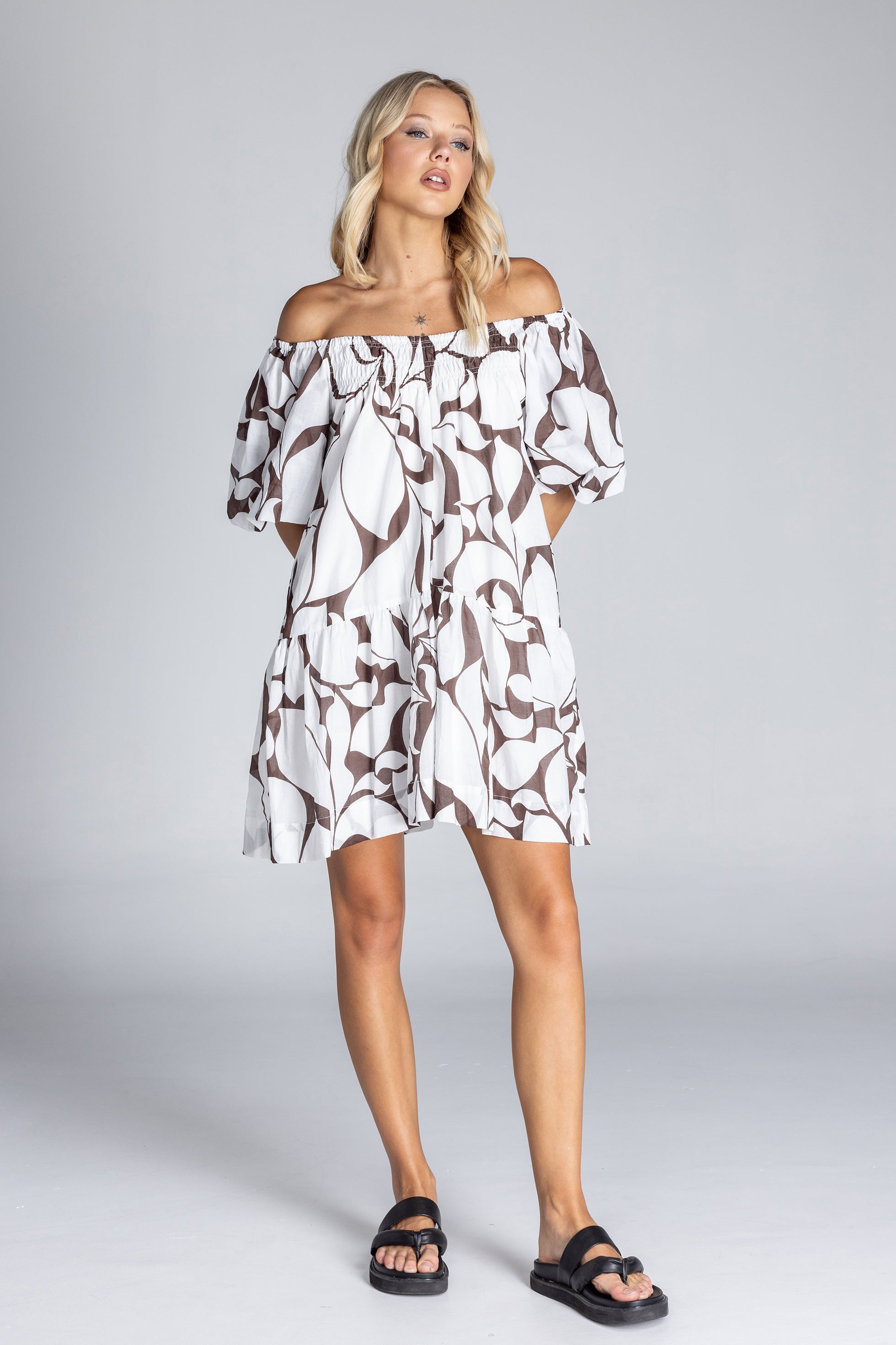 Love Me A Little Mini Dress - Exclusive Chocolate with Ivory Floral Print