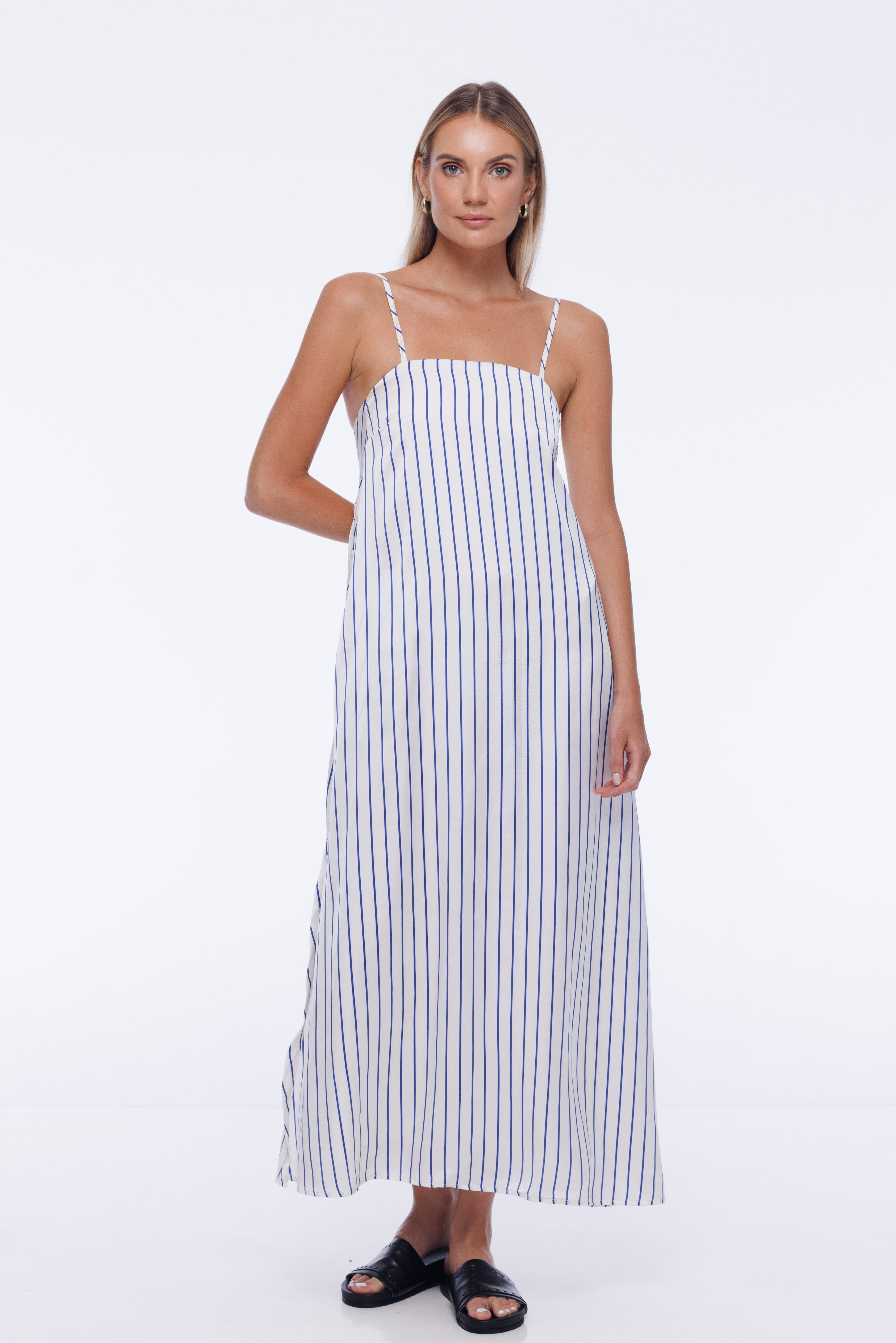 Low Key Dress - Ivory with Blue Stripe