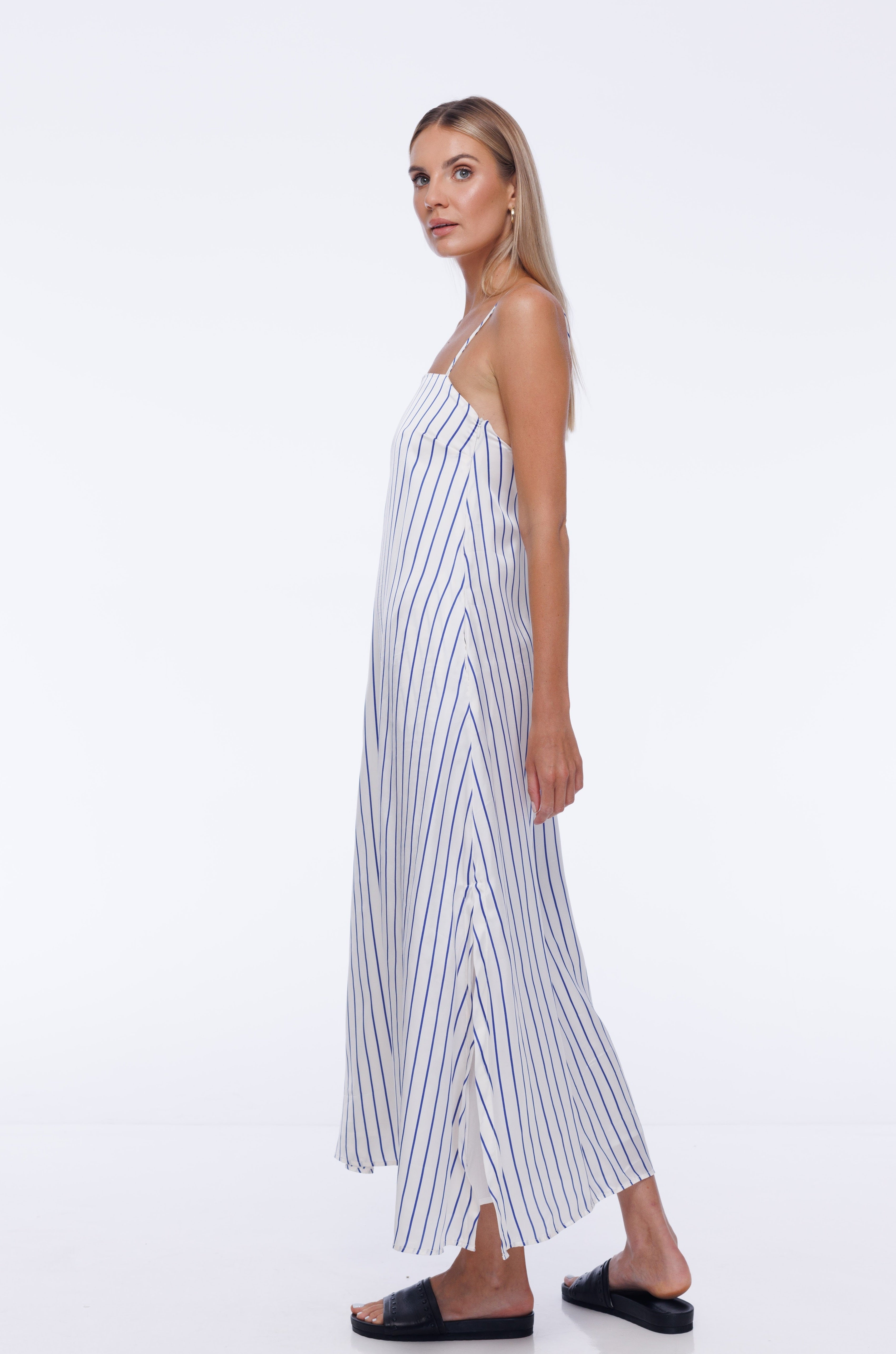 Low Key Dress - Ivory with Blue Stripe