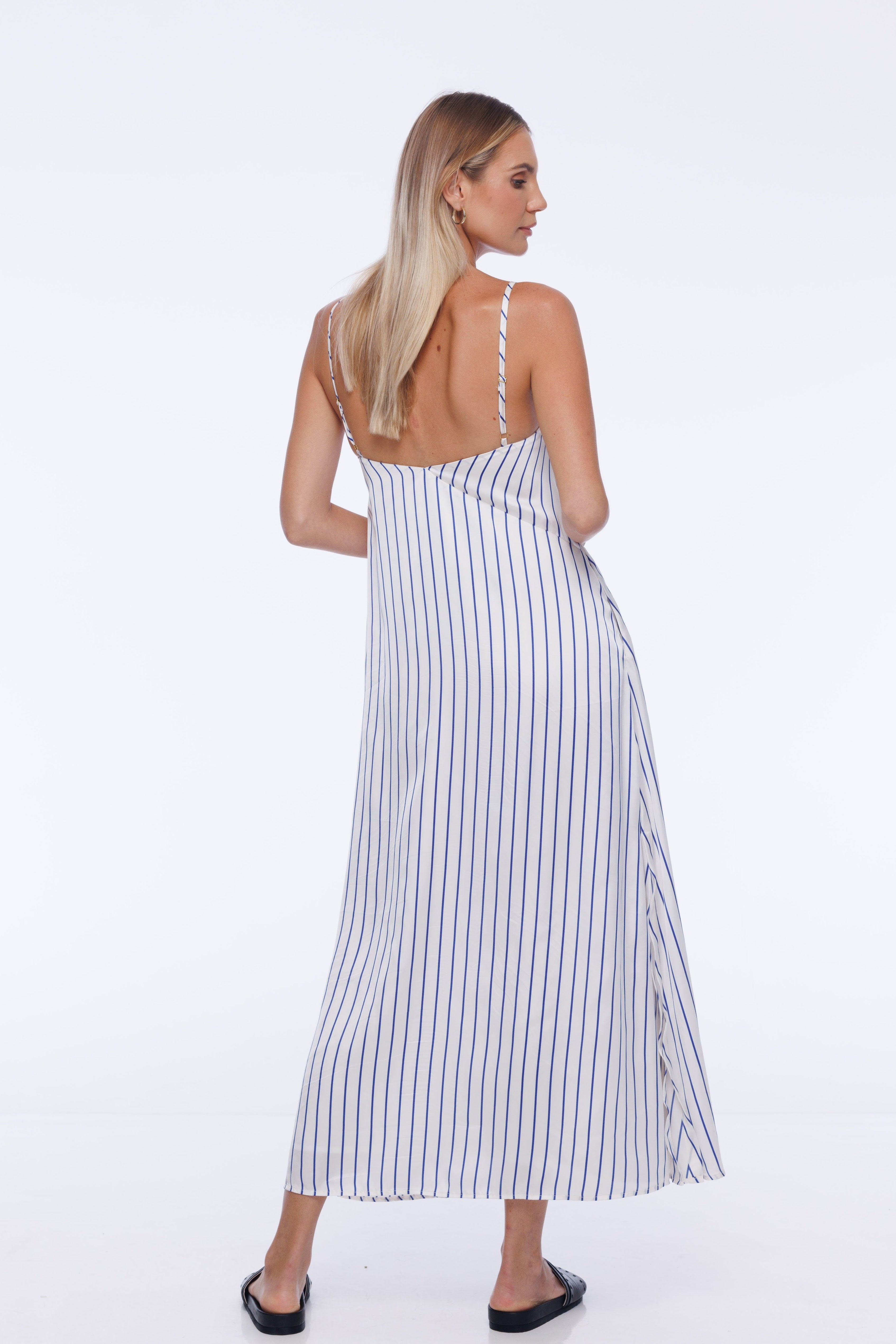 Low Key Dress - Ivory with Blue Stripe