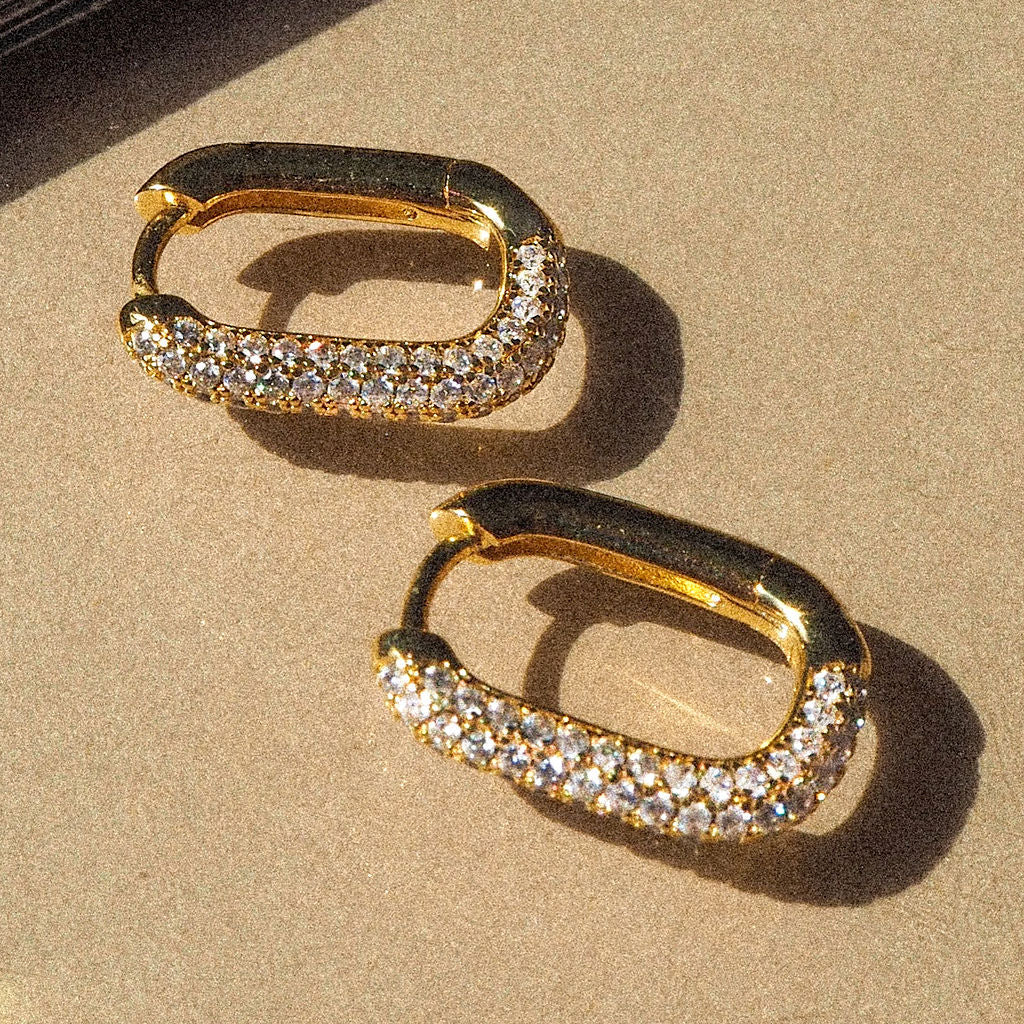 Luv AJ - Pave Chain Link Huggies - Gold