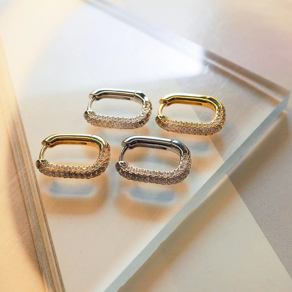 Luv AJ - Pave Chain Link Huggies - Gold