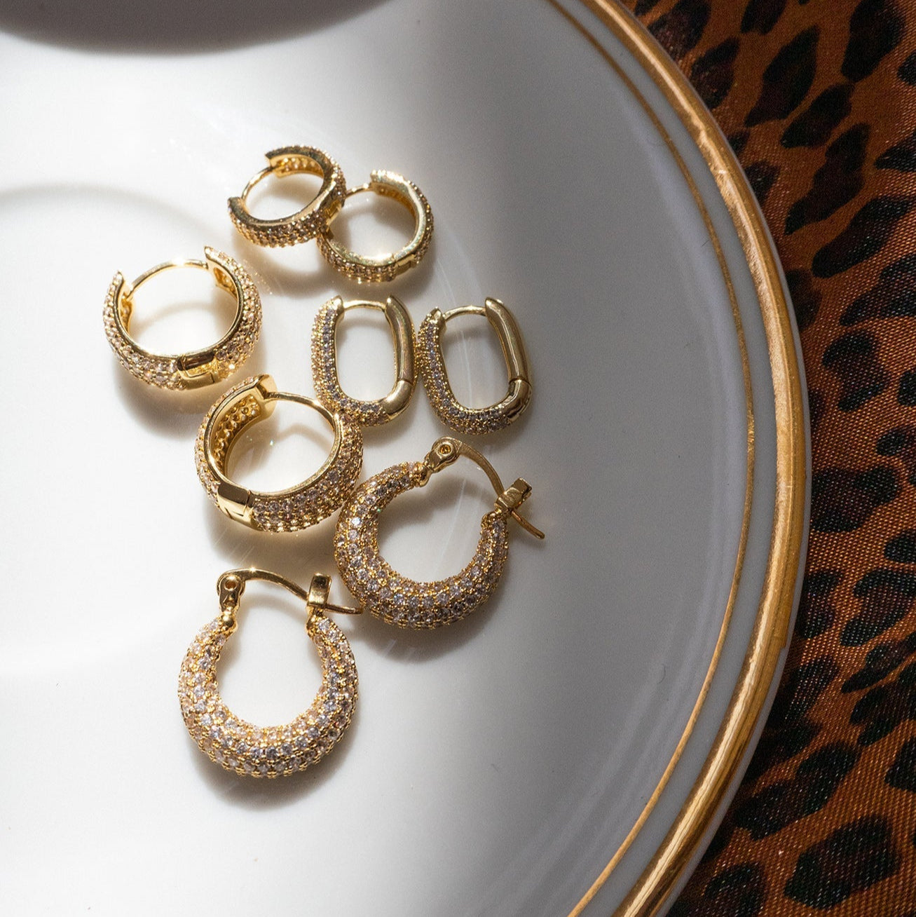 Luv AJ - Pave Chain Link Huggies - Gold
