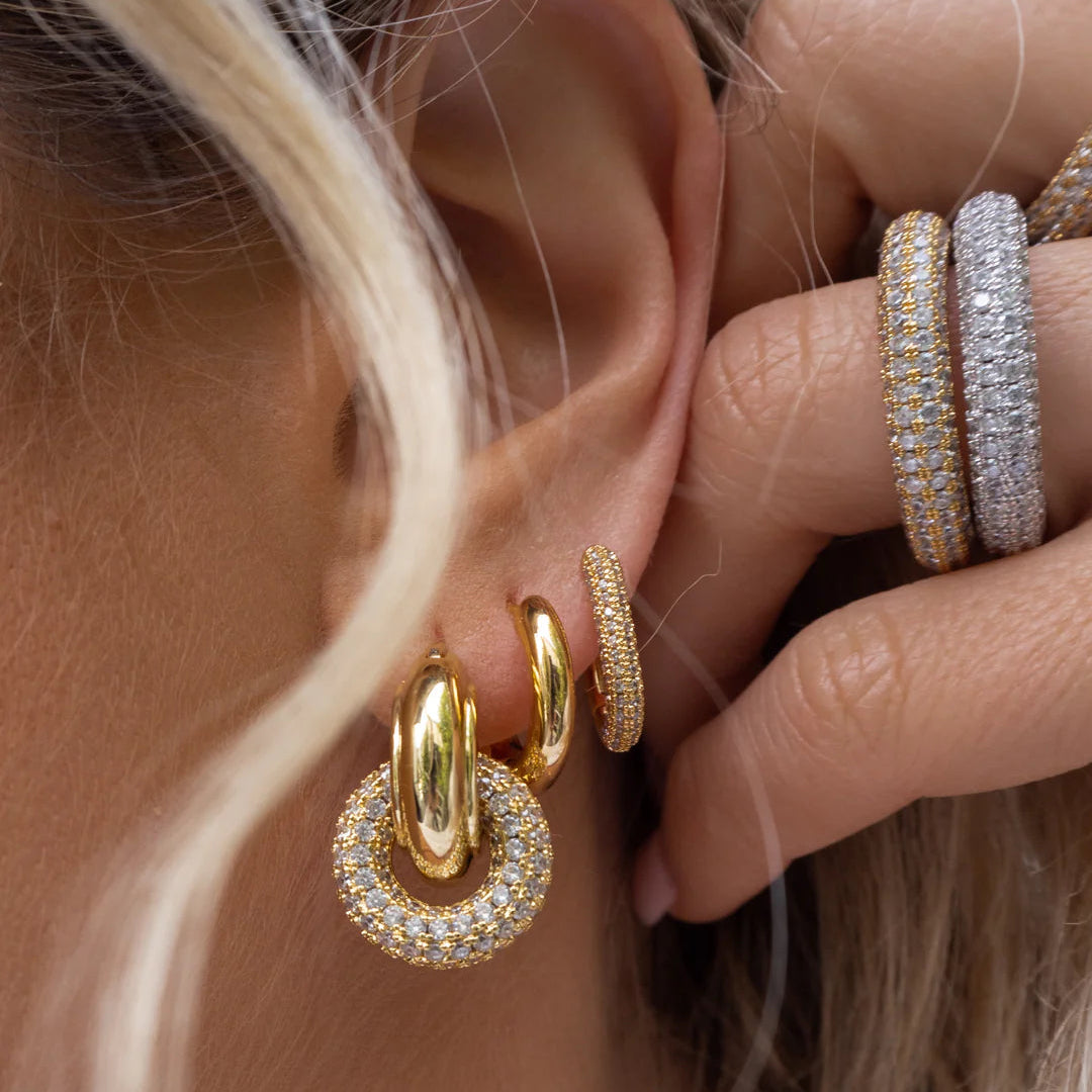 Luv AJ - The Pave Interlock Hoops - Gold