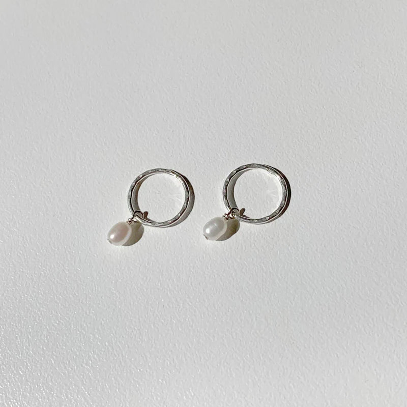 Saint Valentine - Mini Pearl Hoops - Silver