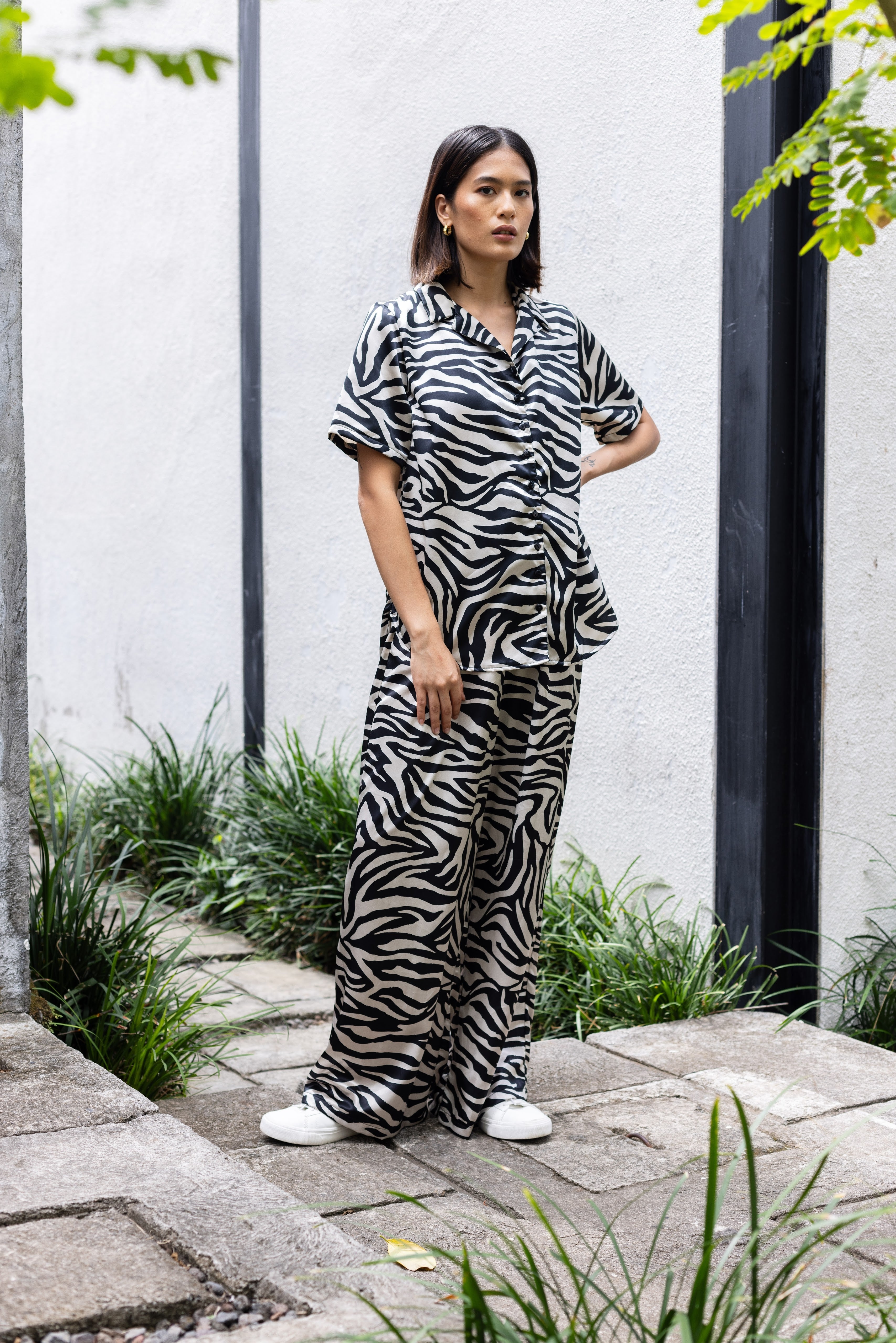 Short Sleeve Mason Shirt - Black/White Zebra