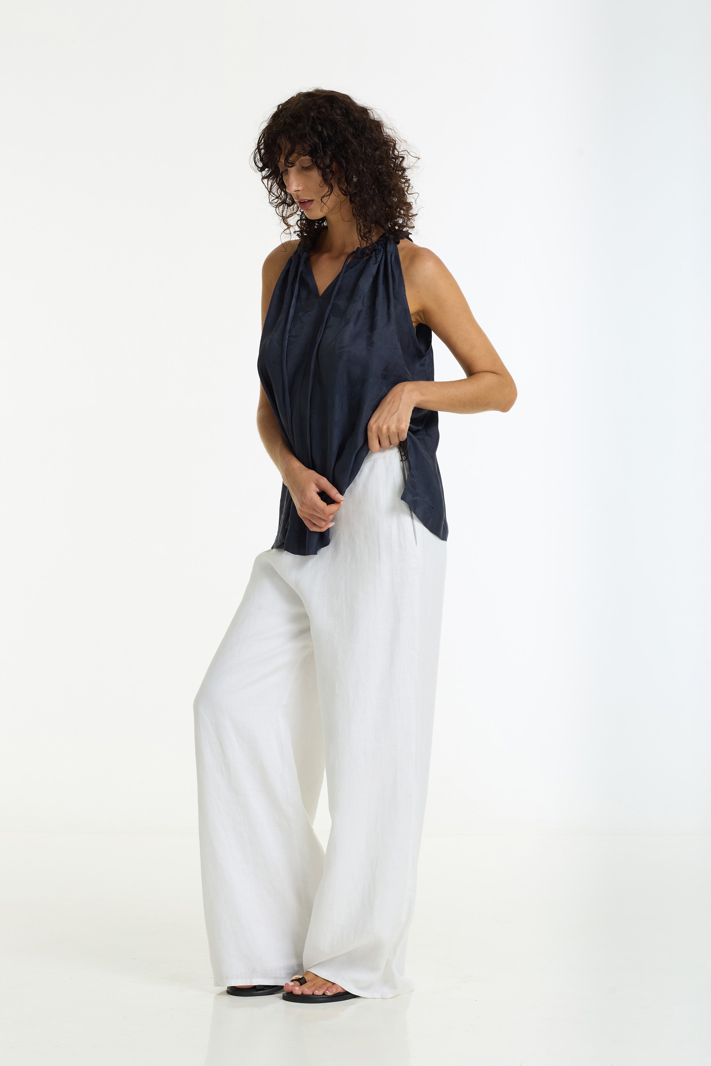 Linen Fever Wide Leg Pant | White
