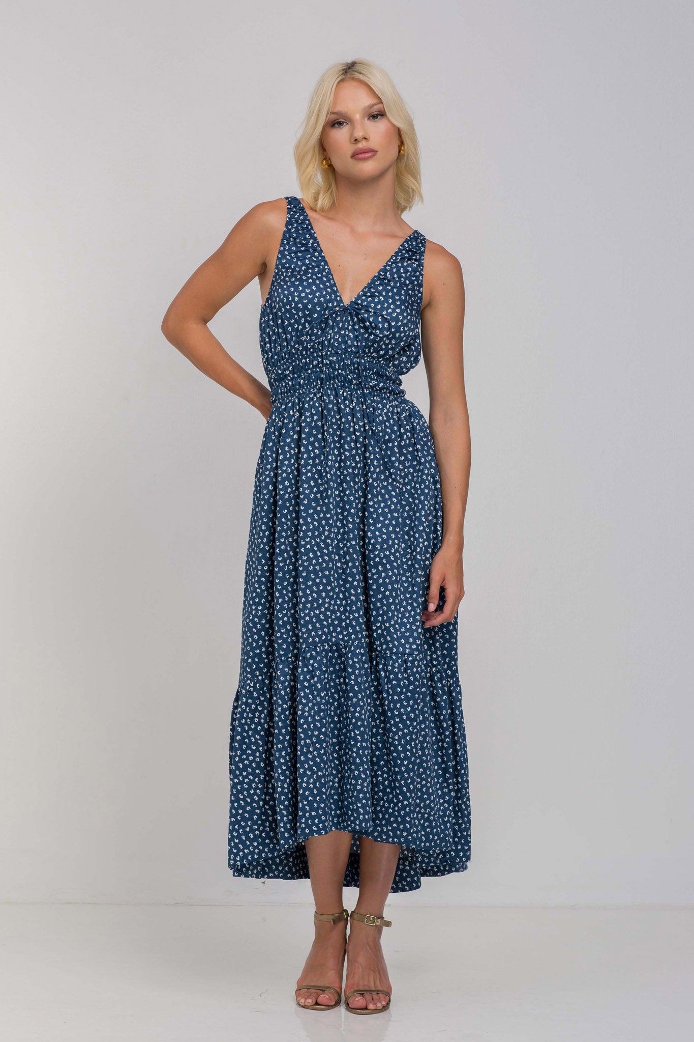 Midnight Whispers Dress - Navy with Ivory Floral