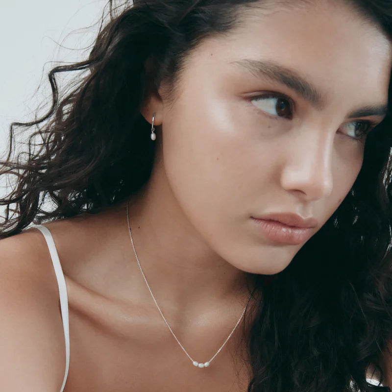 Saint Valentine - Mini Pearl Hoops - Silver