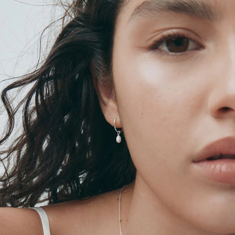 Saint Valentine - Mini Pearl Hoops - Silver