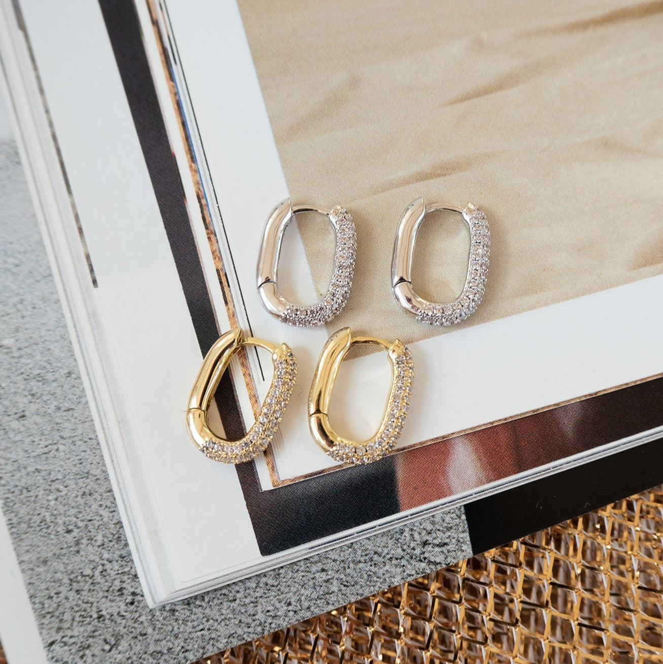 Luv AJ - Pave Chain Link Huggies - Gold