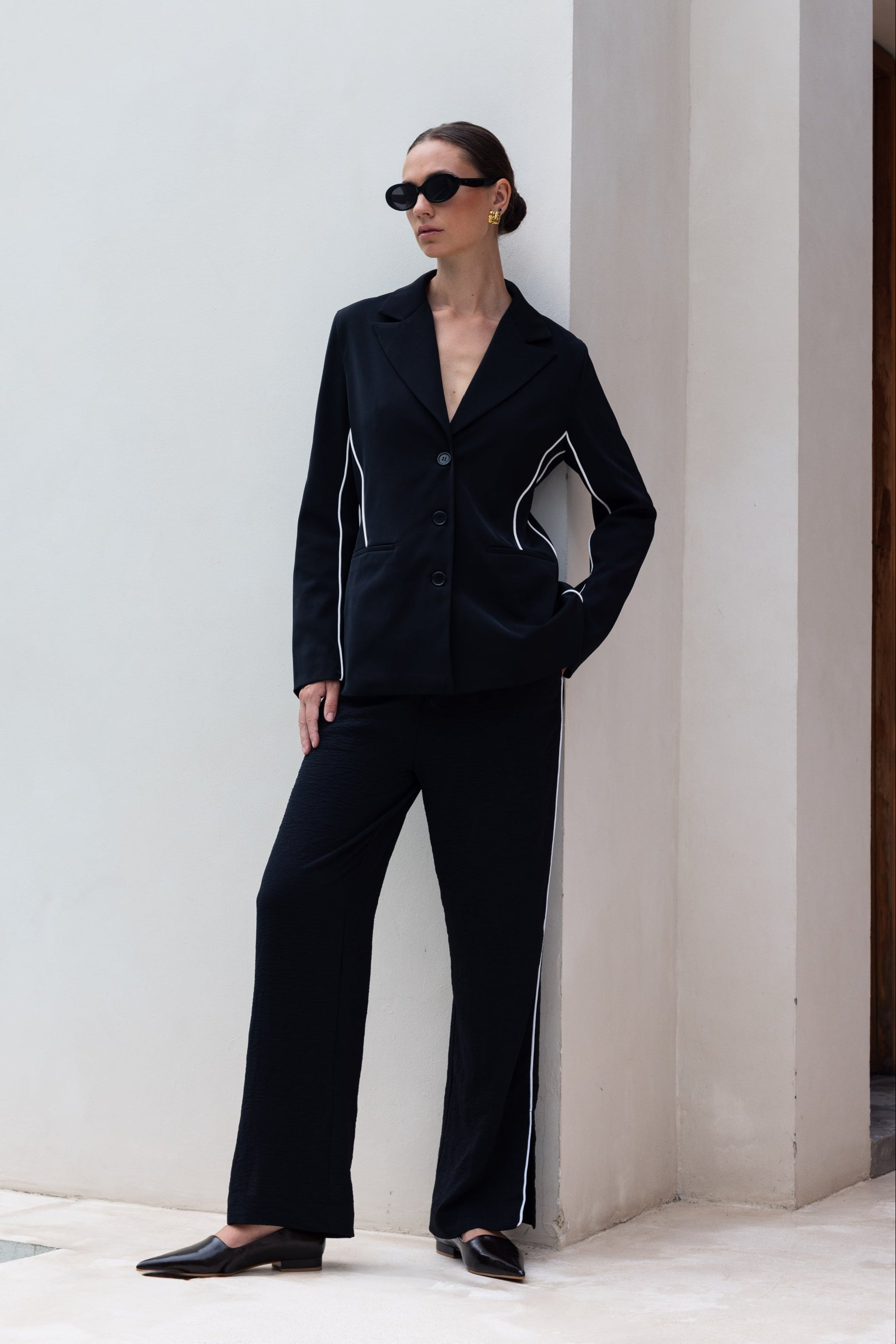 Pipe Dream Blazer - Black with White Piping