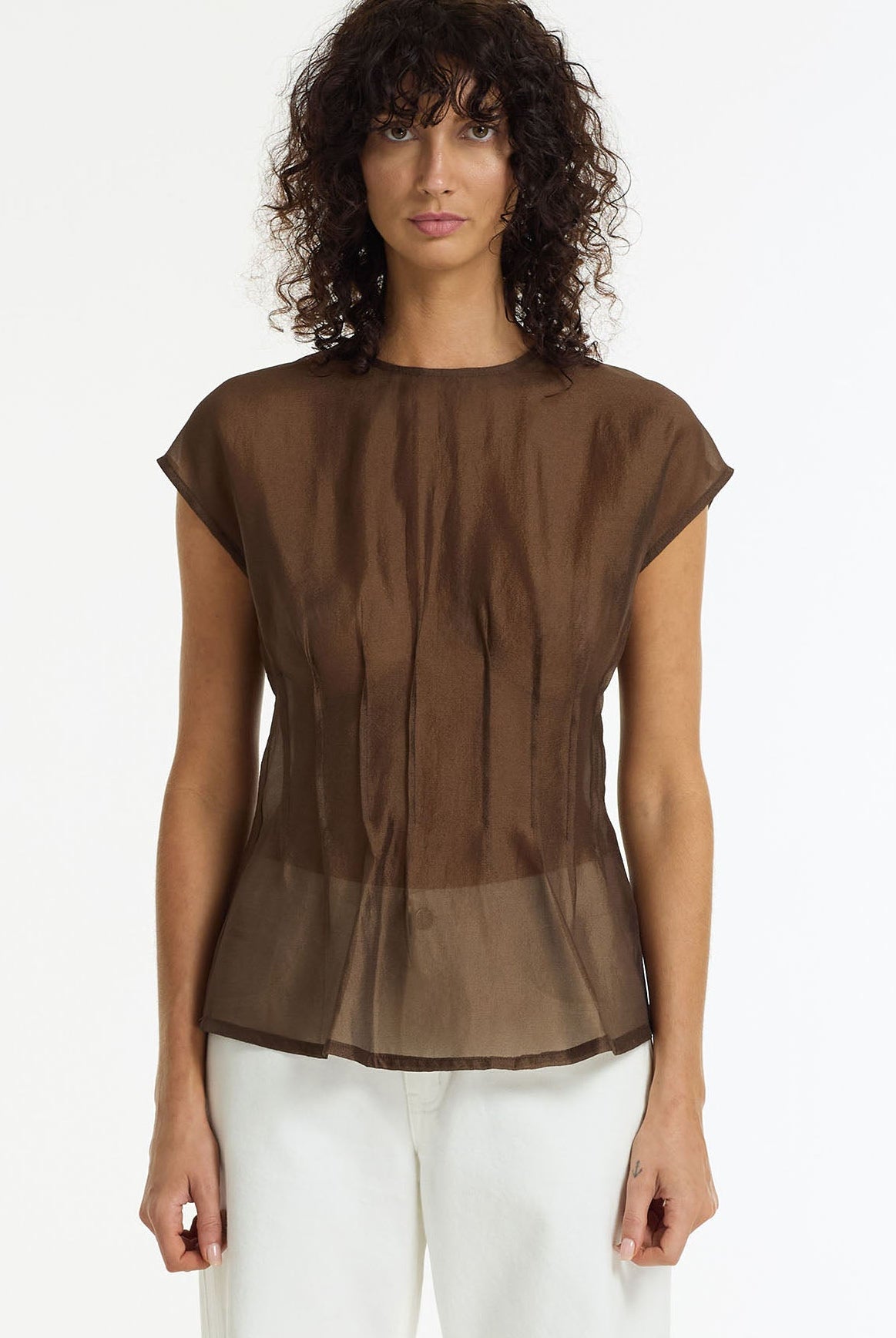 Refined Romance Sheer Pintuck Top | Chocolate | PRE-ORDER