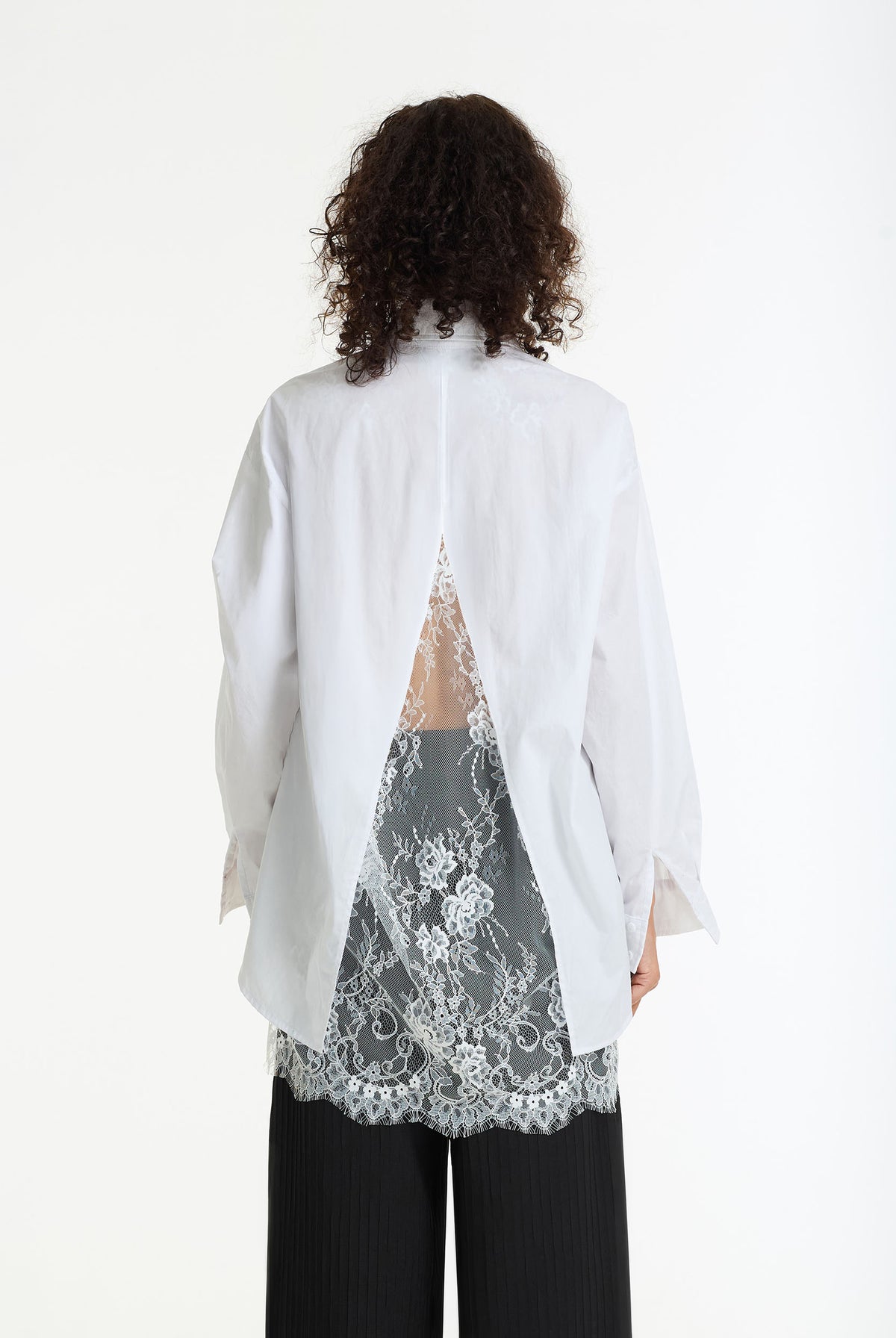 Reveal Lace Back Cotton Shirt | White