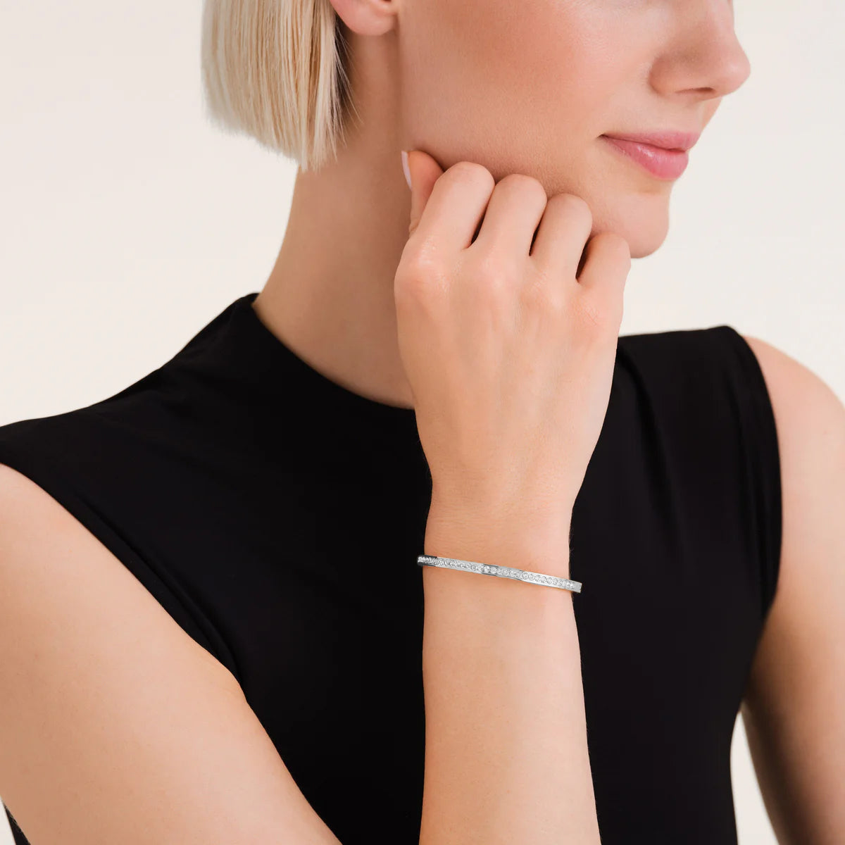Rosefield - Channel Set Crystal Bangle - Silver