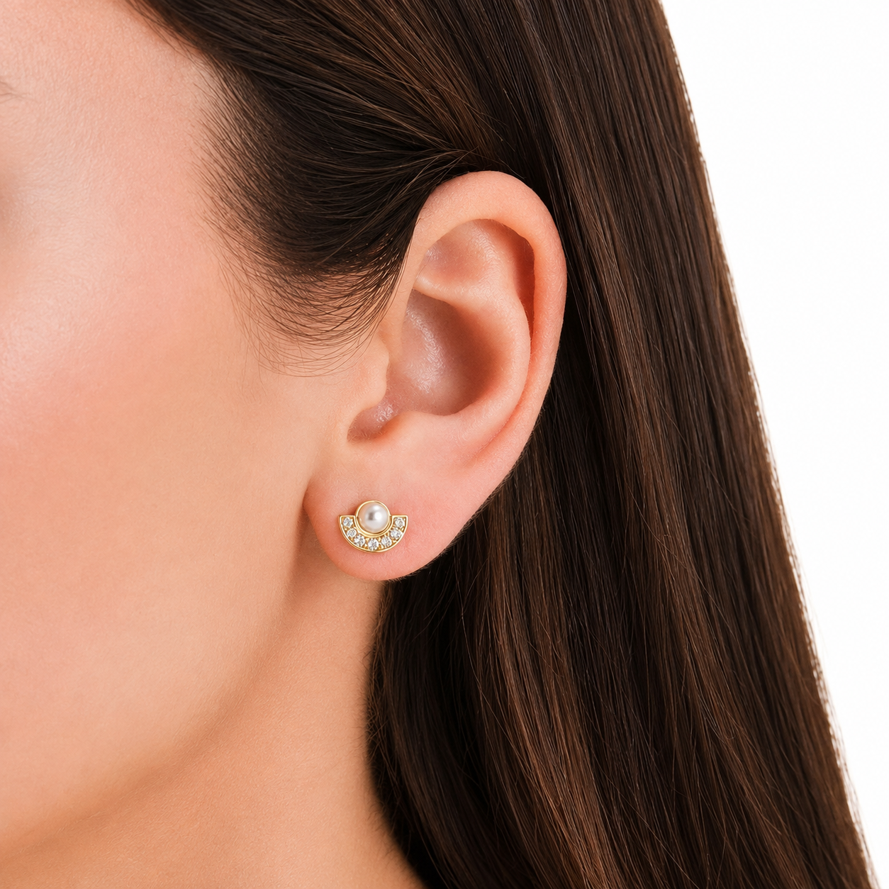 Rosefield - Modern Pearl Circle Studs - Gold