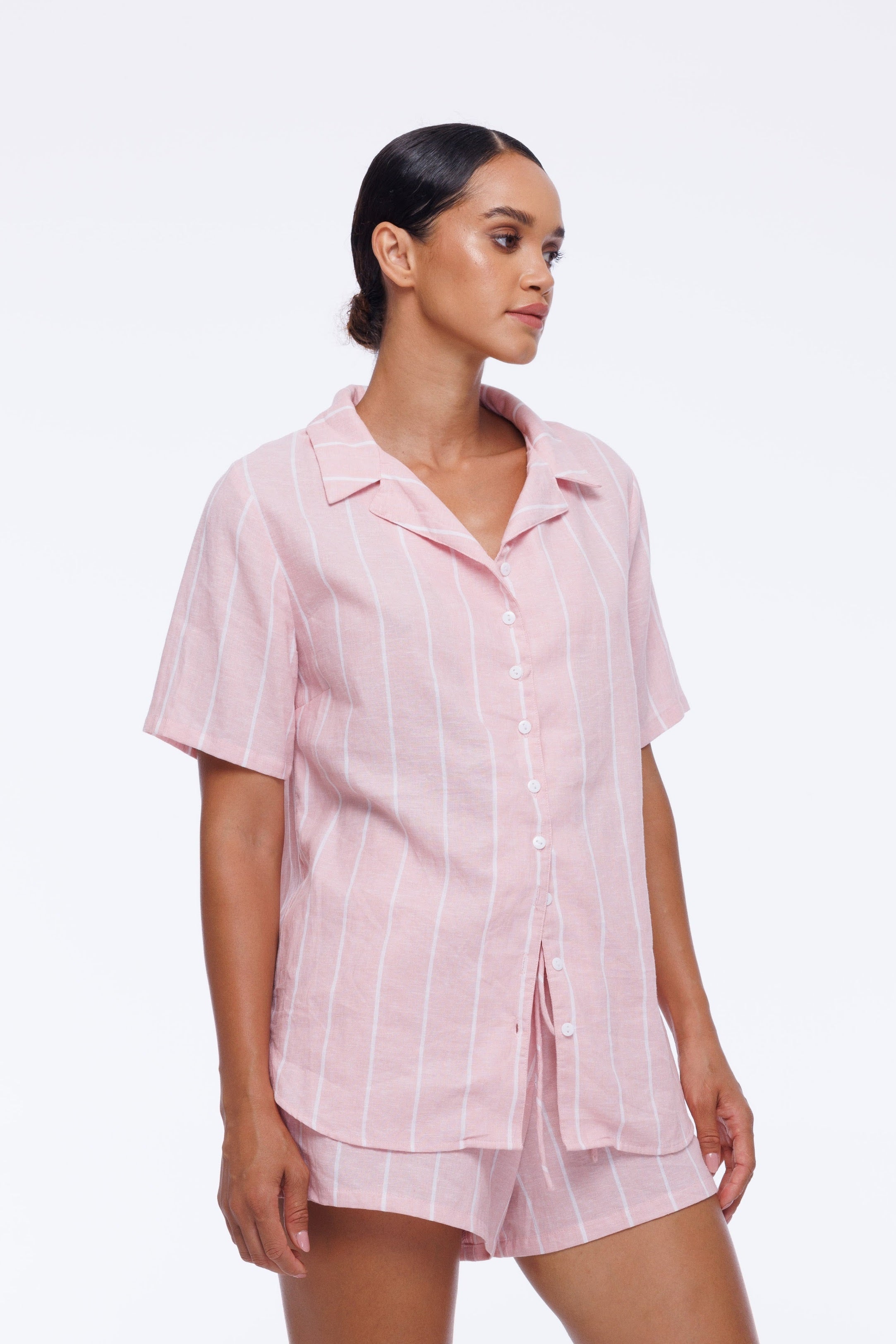 Short Sleeve Mason Shirt - Pink/White Stripe