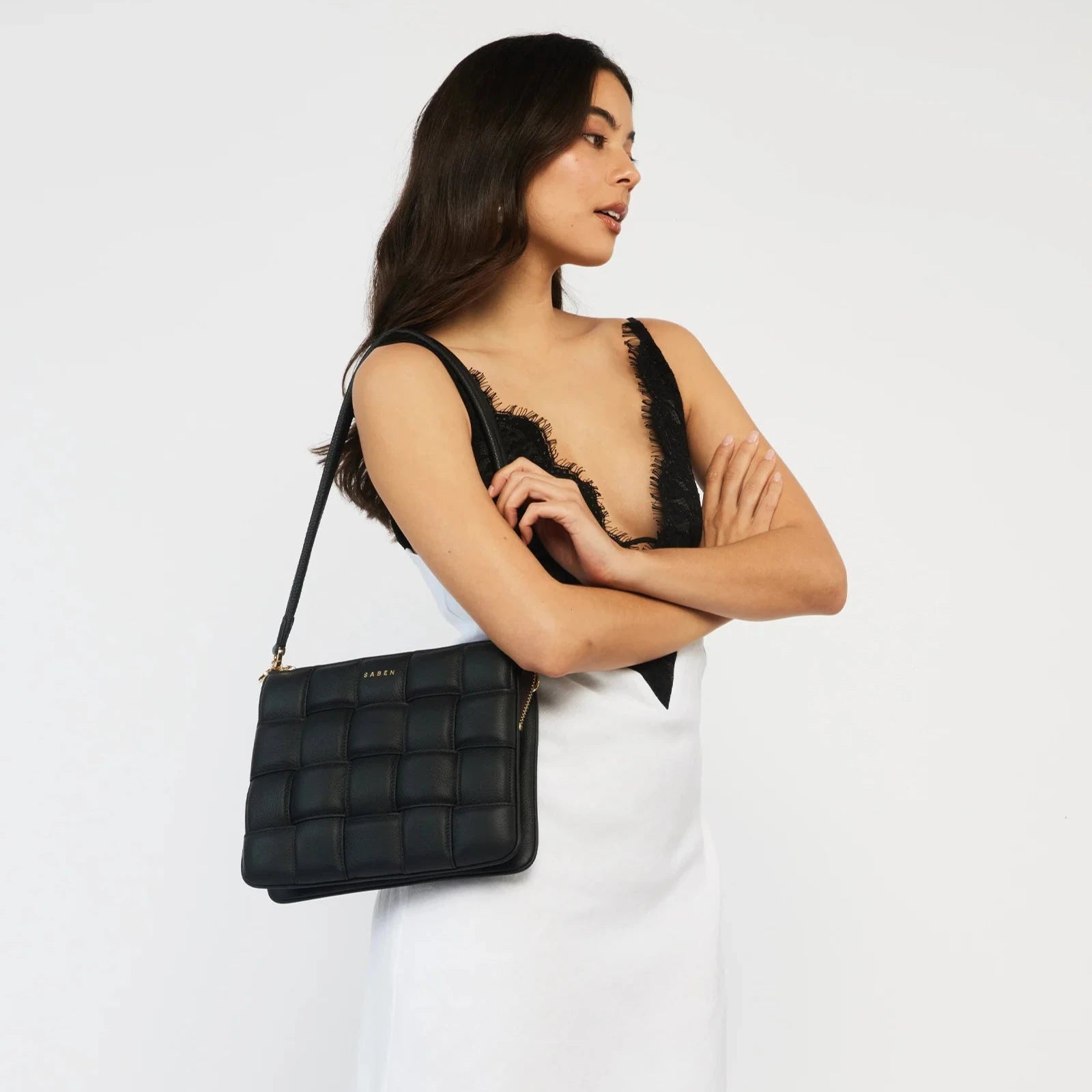 Saben - Matilda Shoulder Bag - Black Woven