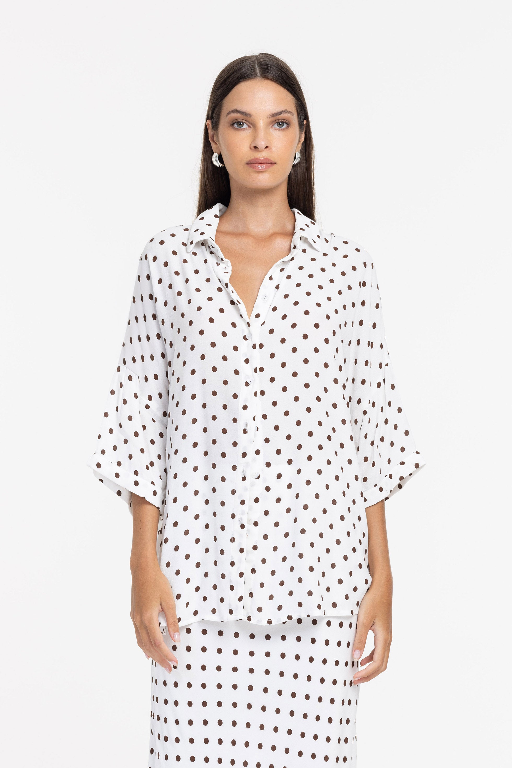 Santiago Shirt - Ivory with Chocolate Spot