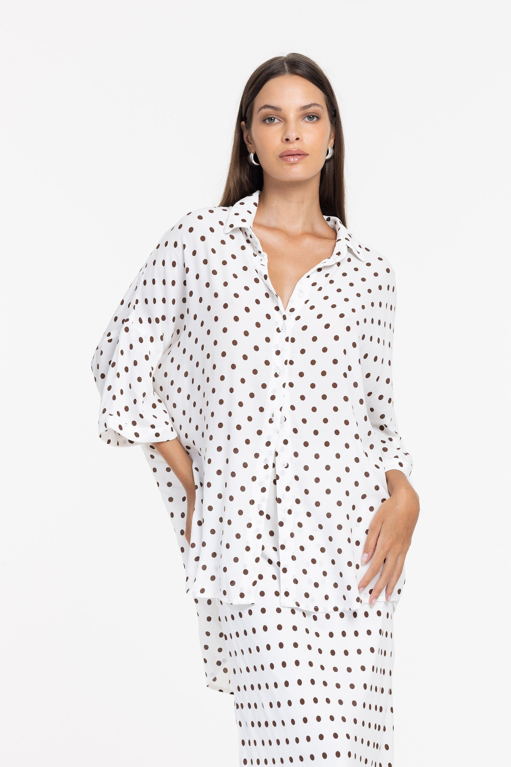 Santiago Shirt - Ivory with Chocolate Spot