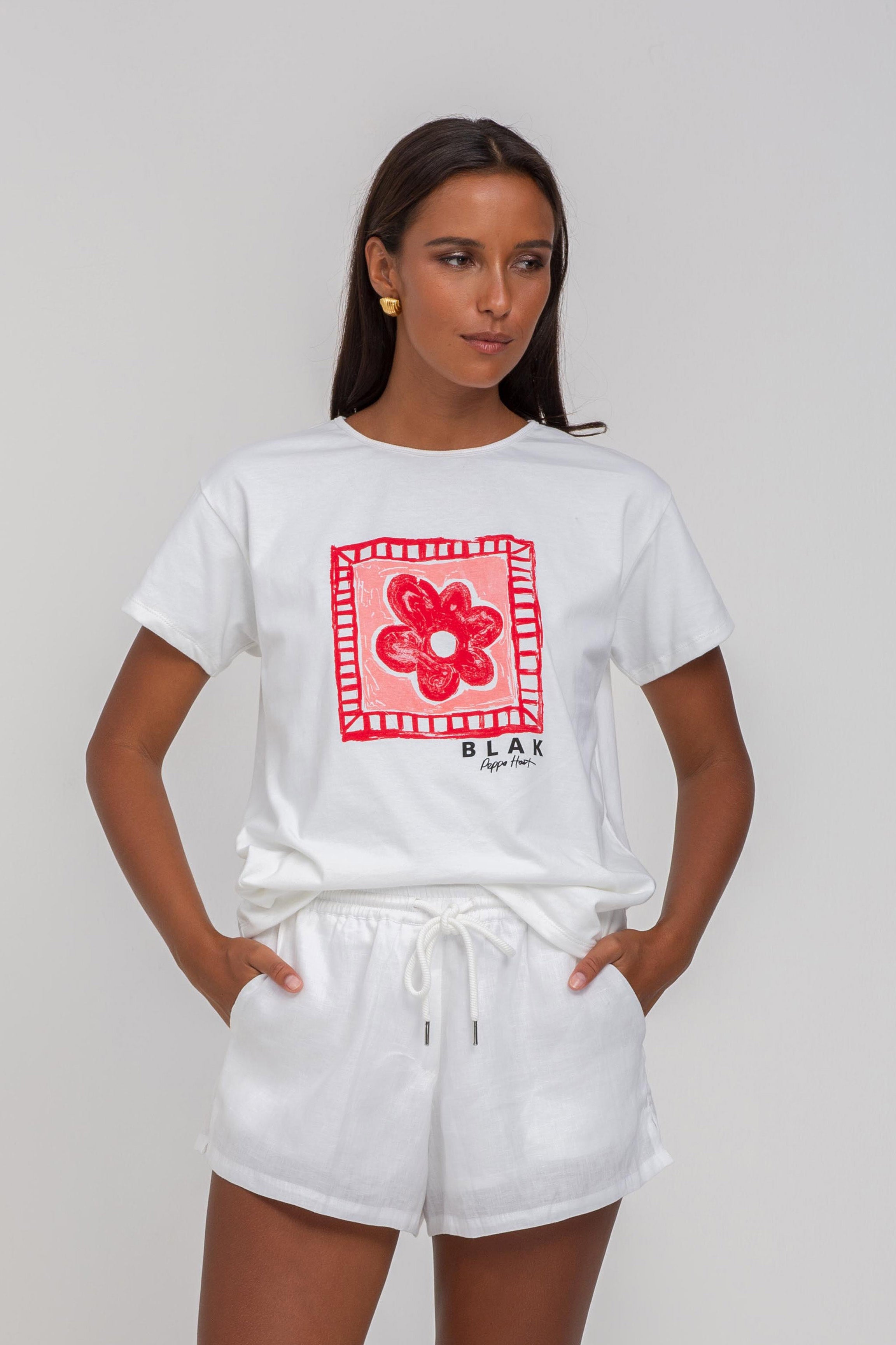 Say So Tee -  White with Pink/Red Peppa Hart Flower