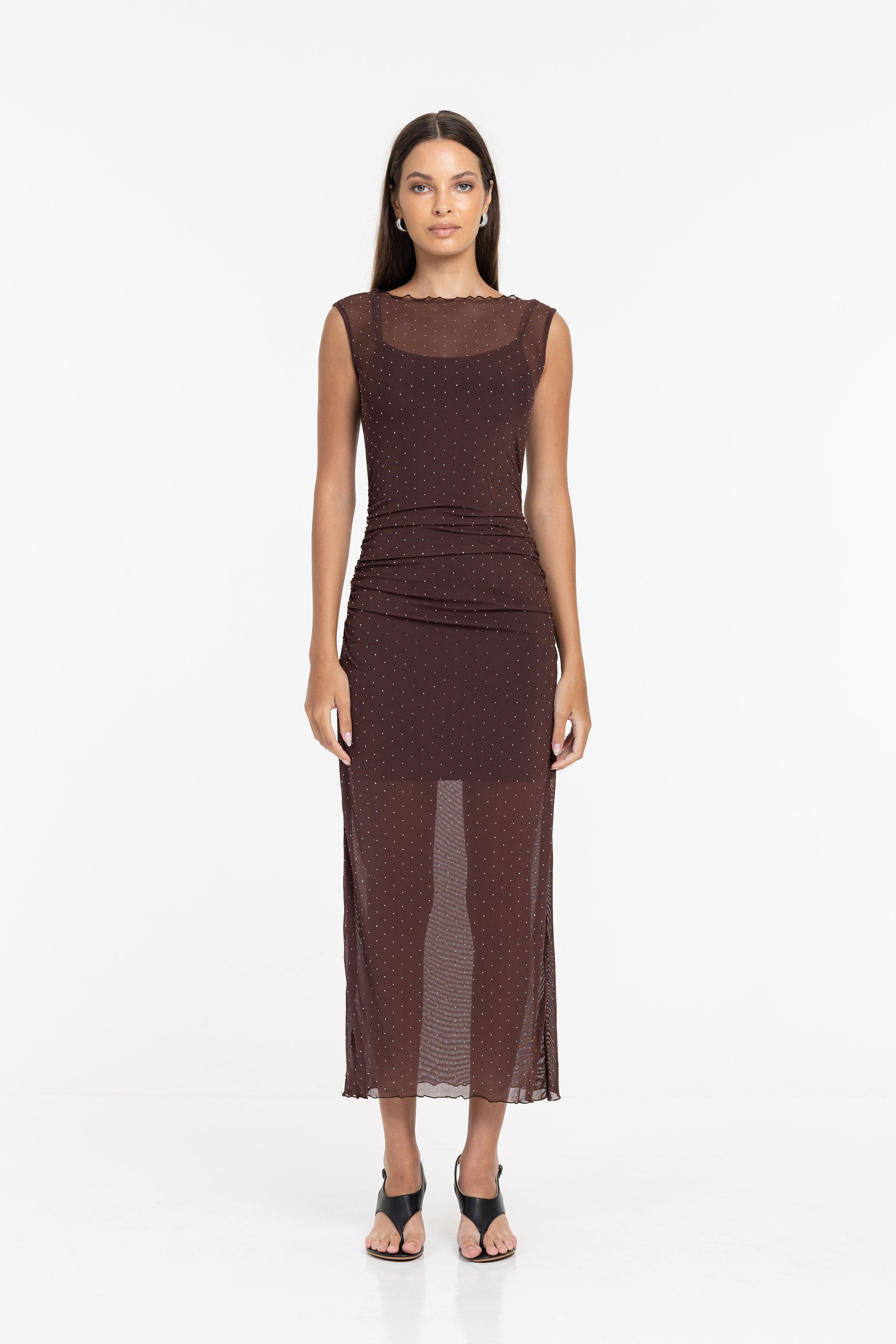 Serenade Dress - Chocolate with Silver Diamantés