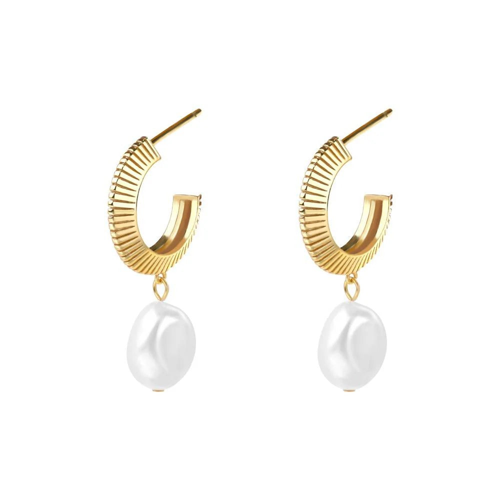 Silver Linings - Aada Pearl Hoops - Gold