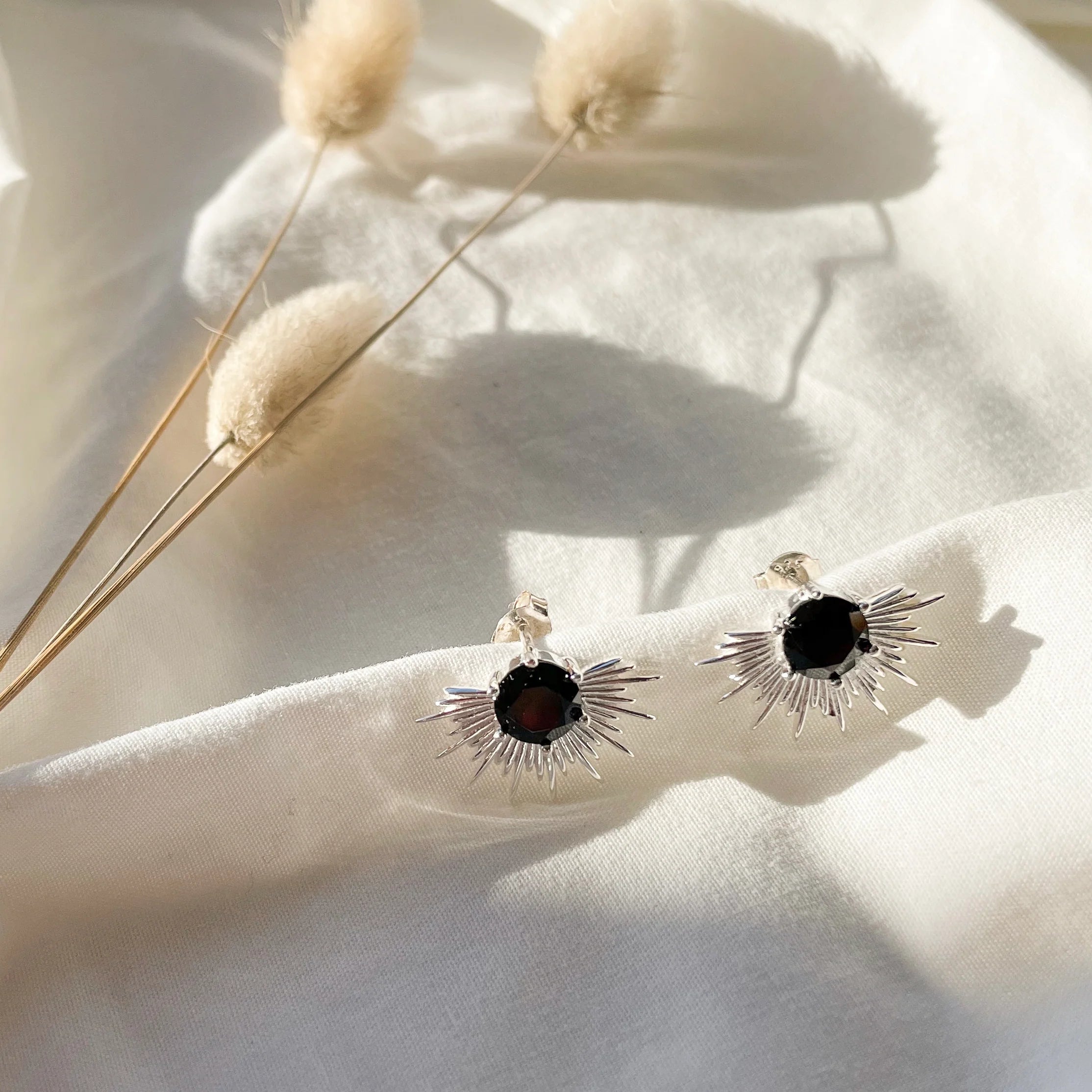 Silver Linings - Solace Earrings - Silver/Garnet