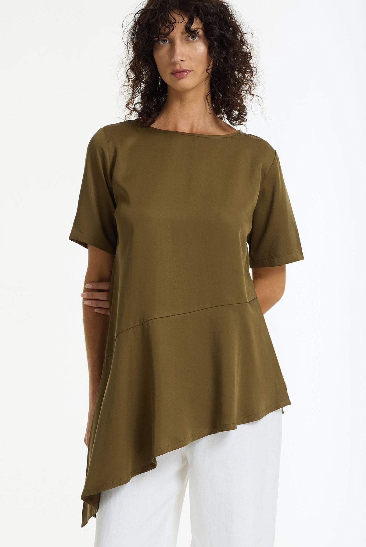 Soft Rebellion Satin Drape Top | Khaki