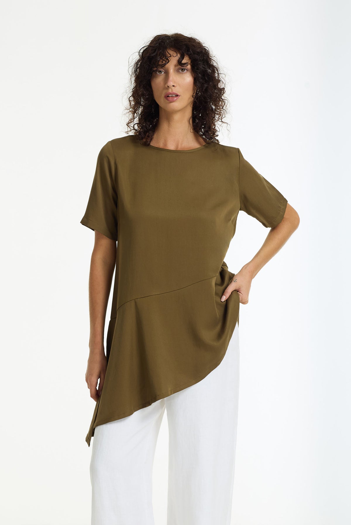 Soft Rebellion Satin Drape Top | Khaki