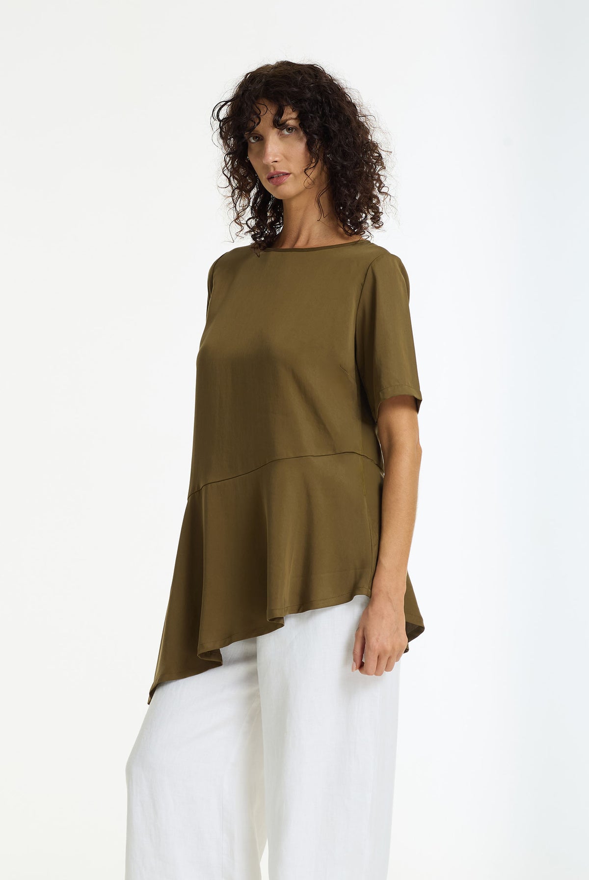 Soft Rebellion Satin Drape Top | Khaki