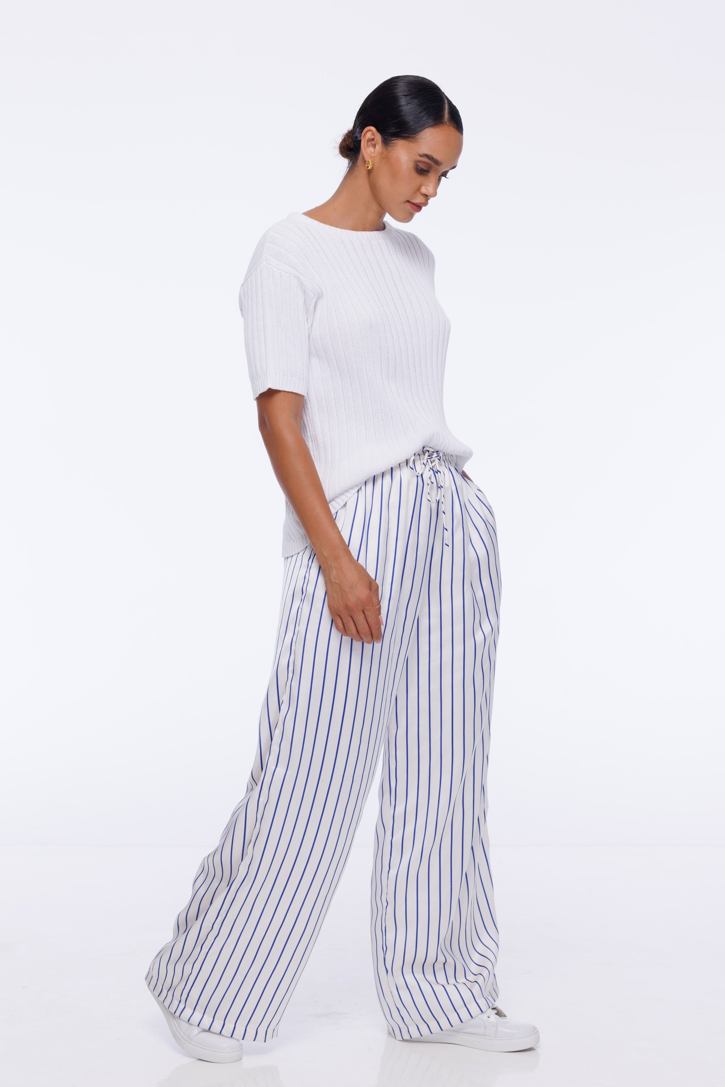 Supreme Pant - Ivory with Blue Stripe