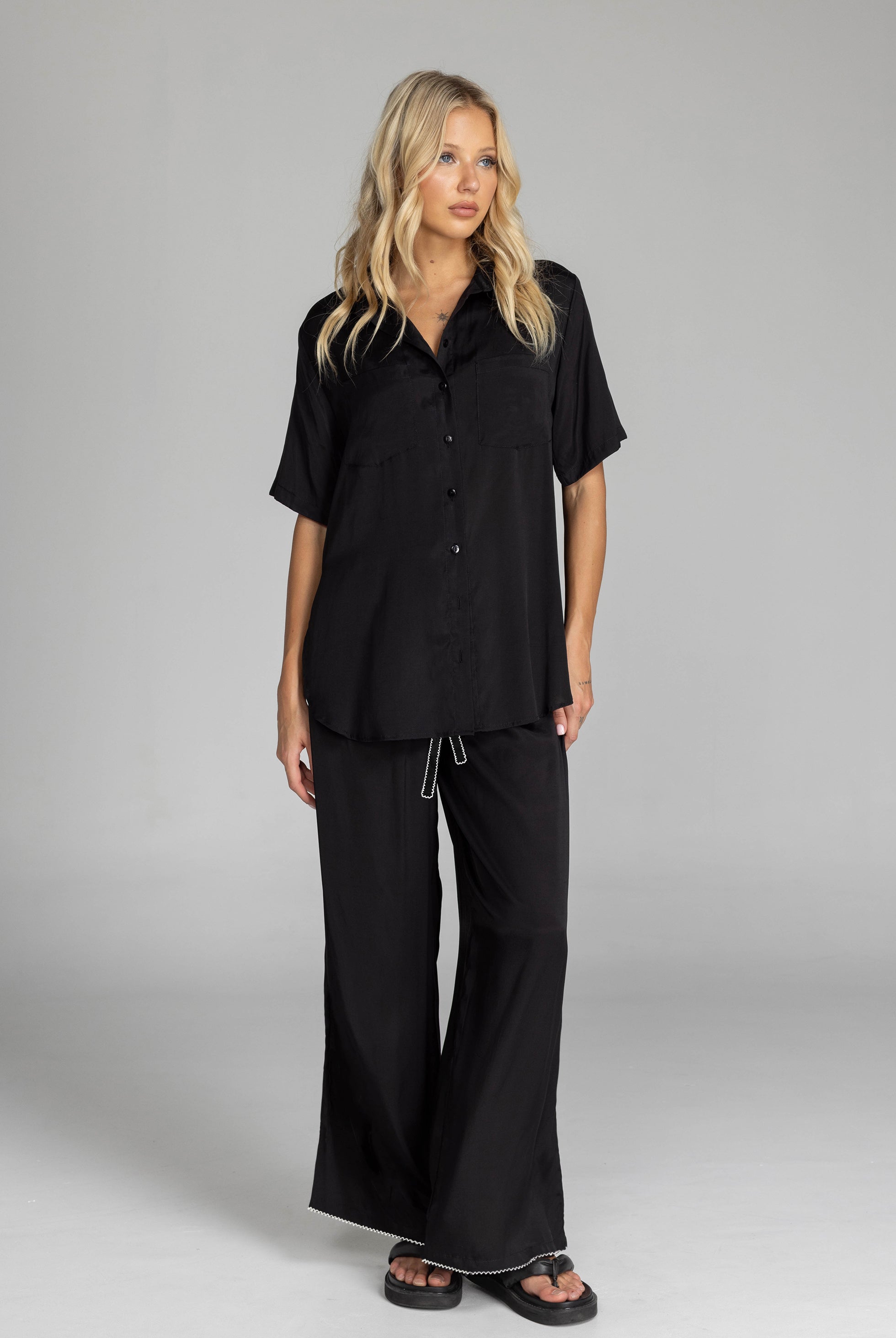 Supreme Pants - Black with White Scallop Edging