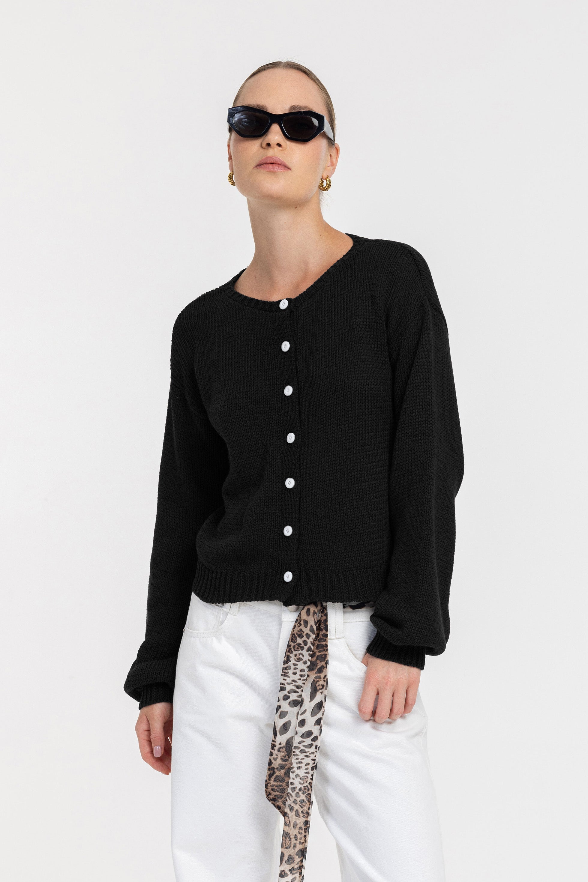 Teddy Cardi - Black with White Buttons
