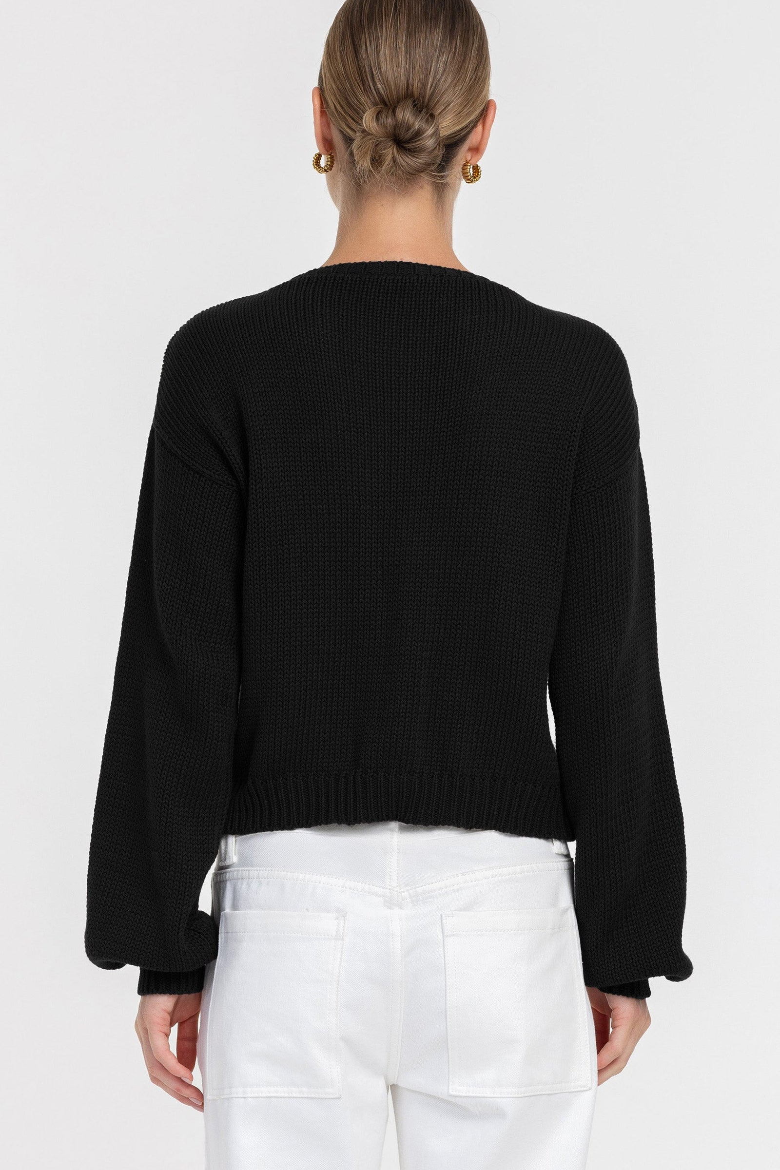 Teddy Cardi - Black with White Buttons