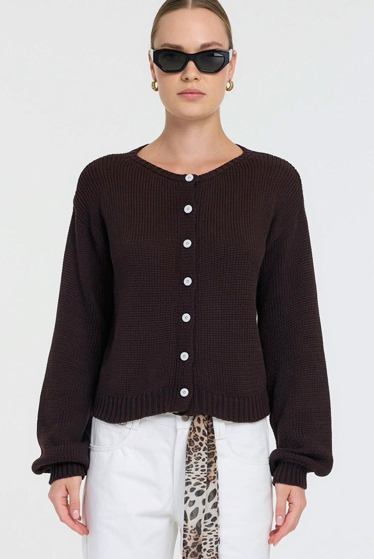 Teddy Cardi - Chocolate with White Buttons