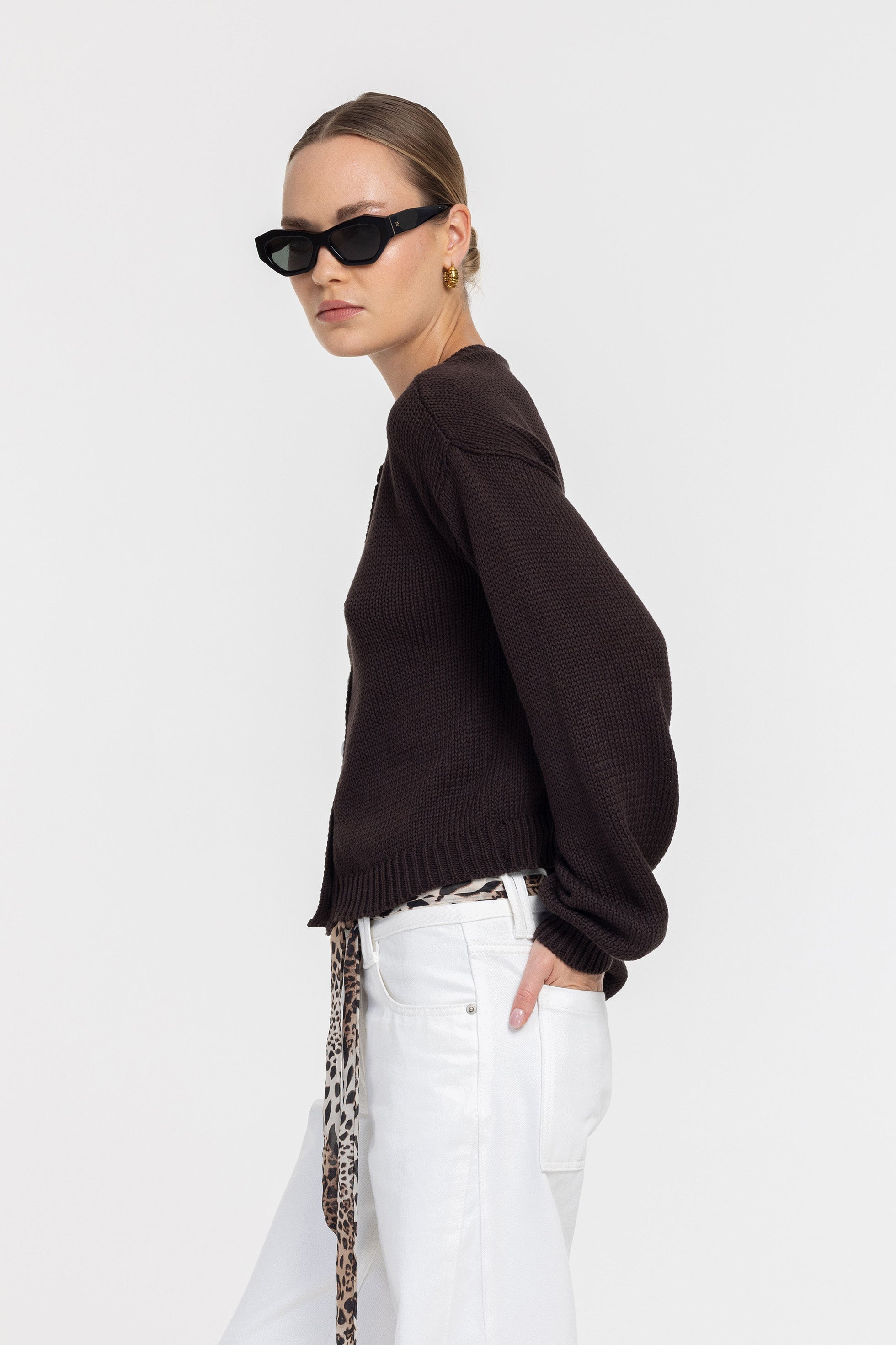 Teddy Cardi - Chocolate with White Buttons