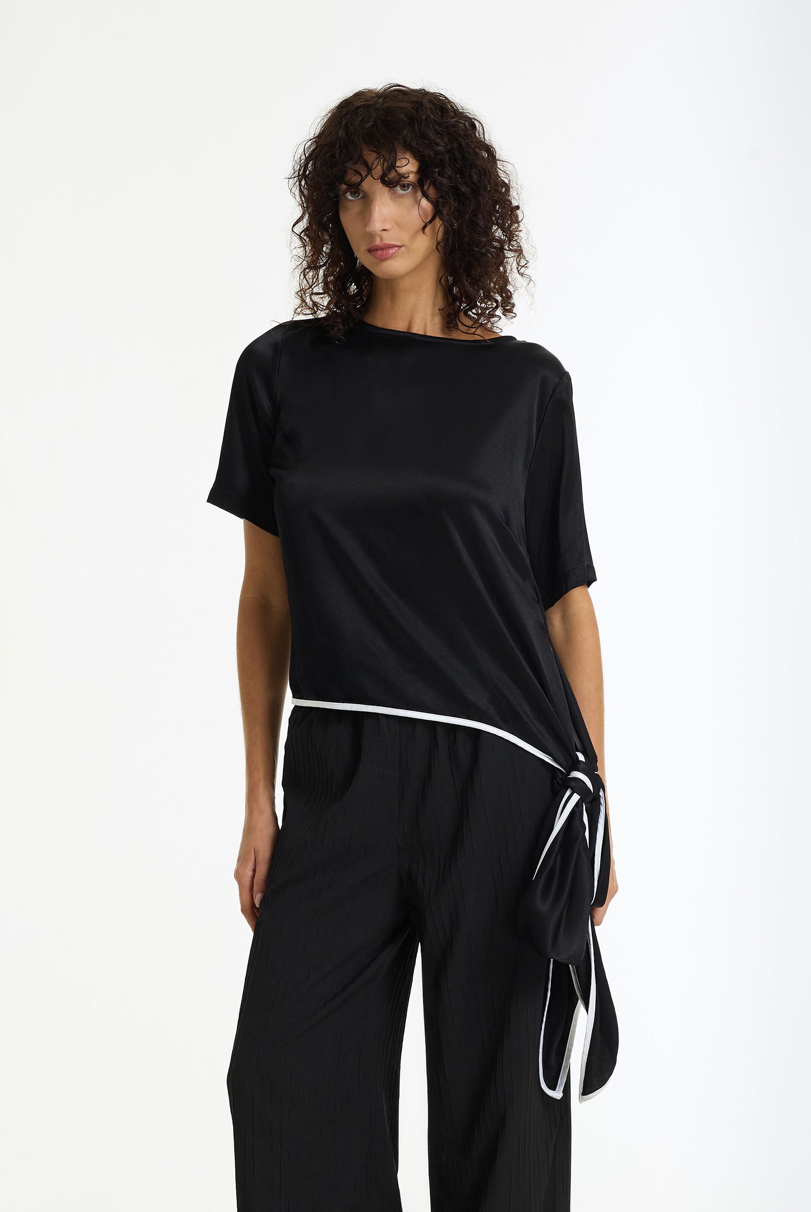 The Knot Satin Tie Top | Black/White | PRE-ORDER
