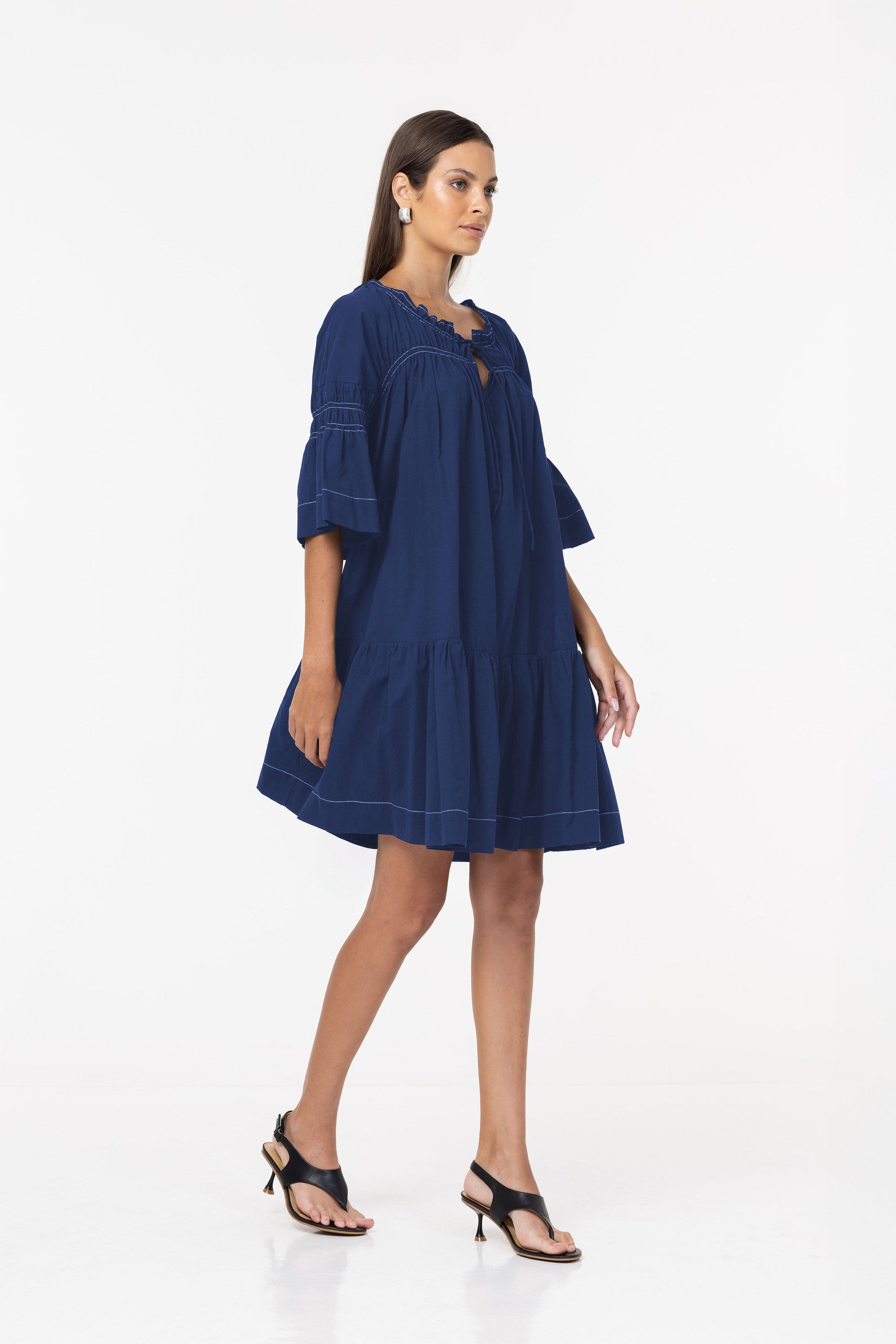 Thea Mini Dress - Night Sky w White Topstitching