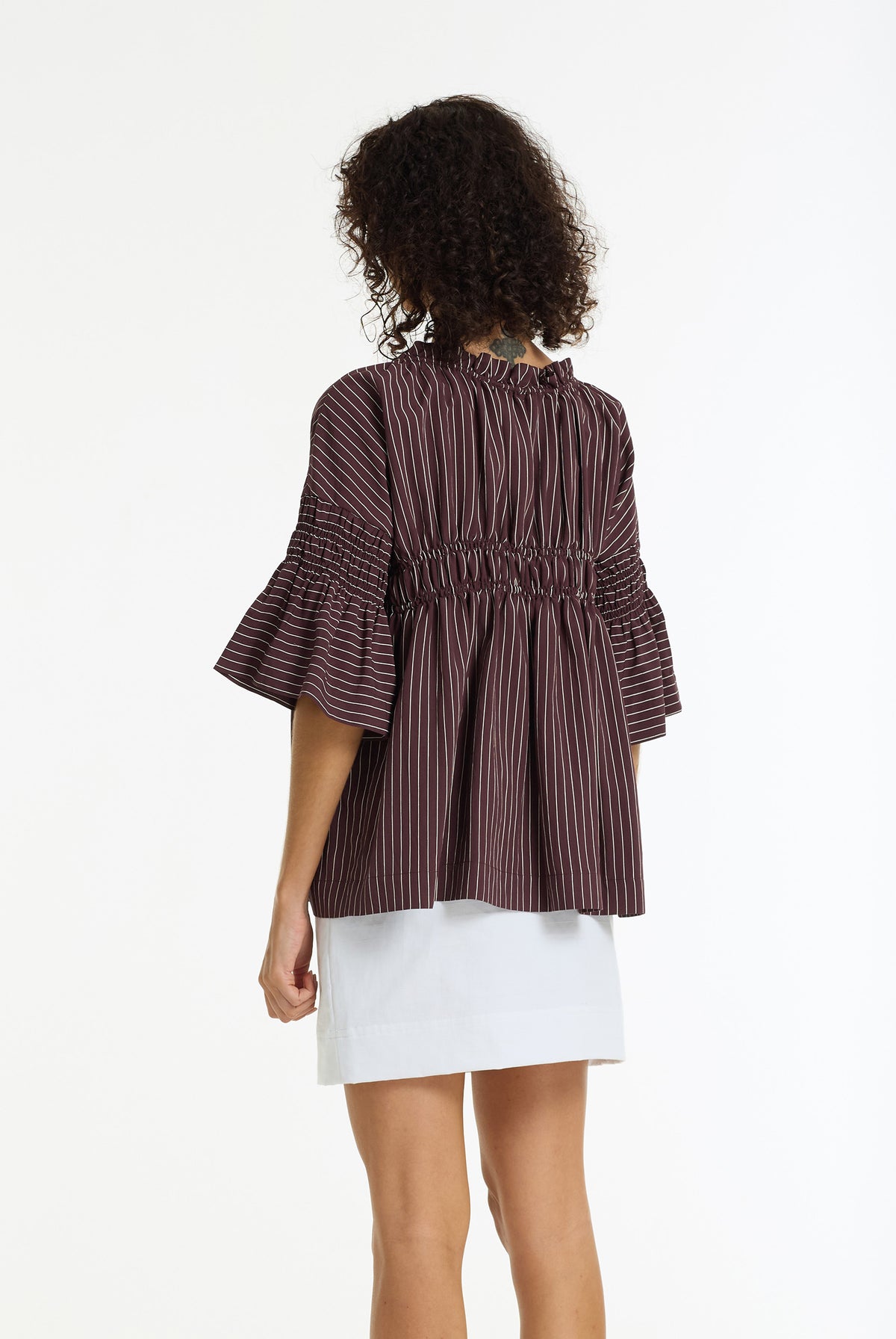Thea Shirred Pinstripe Top | Wine