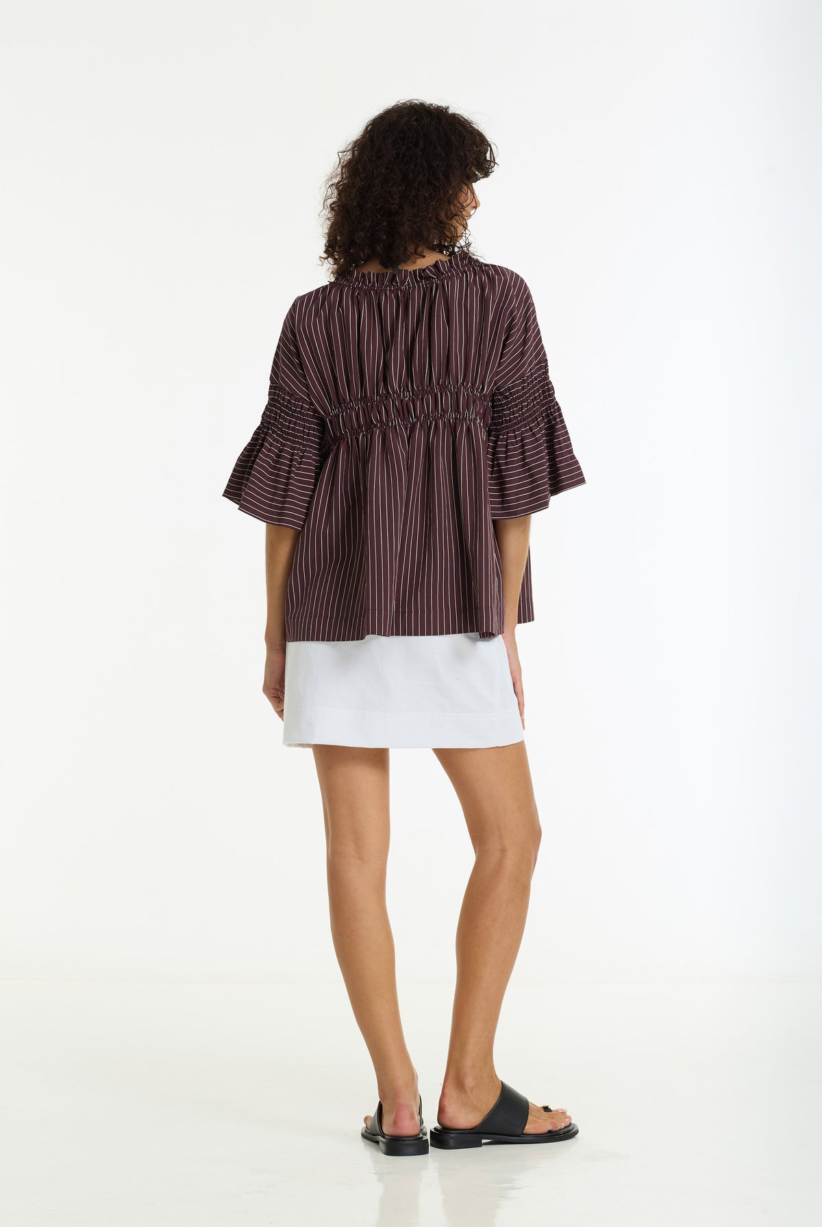Thea Shirred Pinstripe Top | Wine