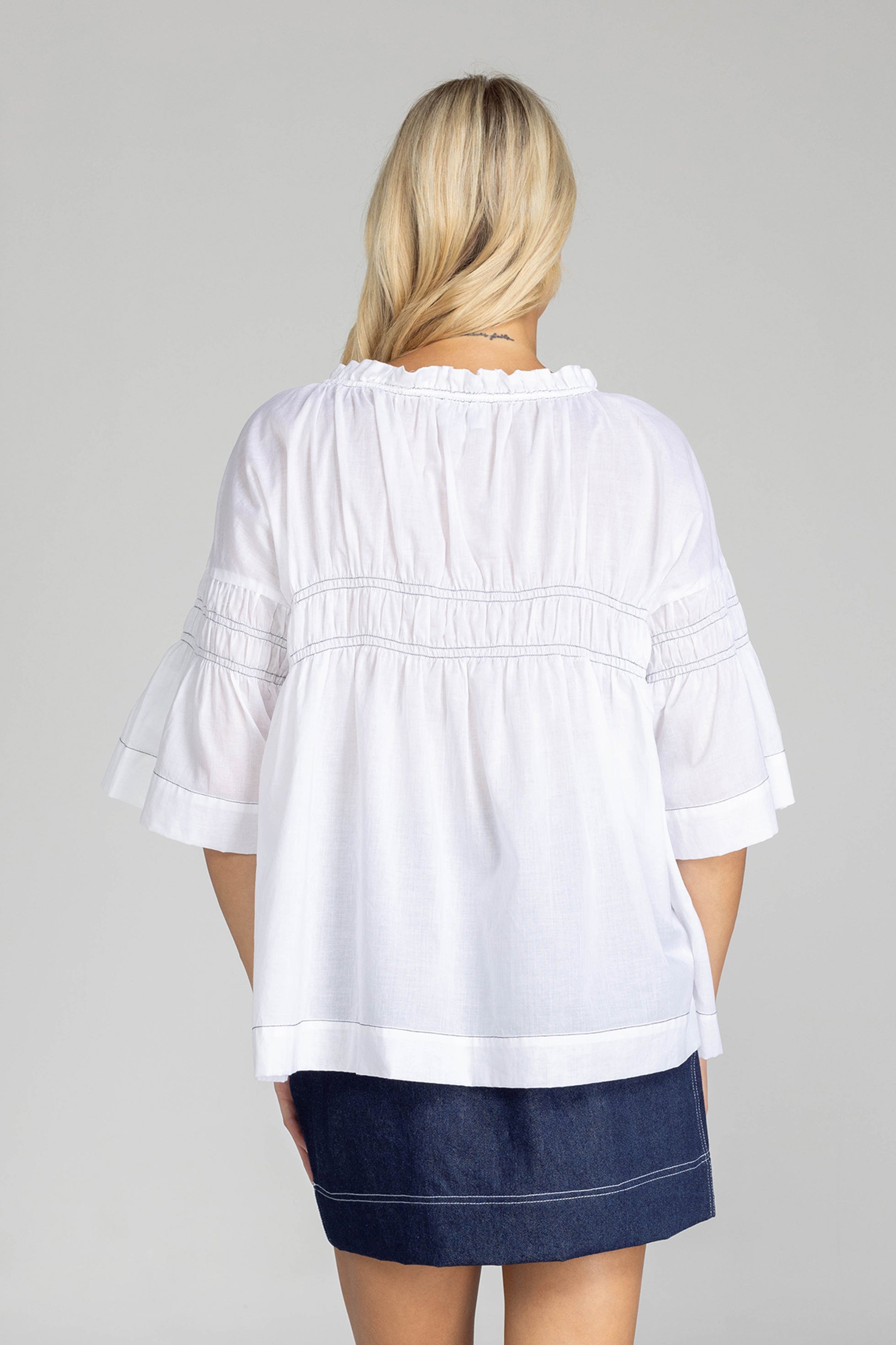 Thea Top - White with Black Stitching
