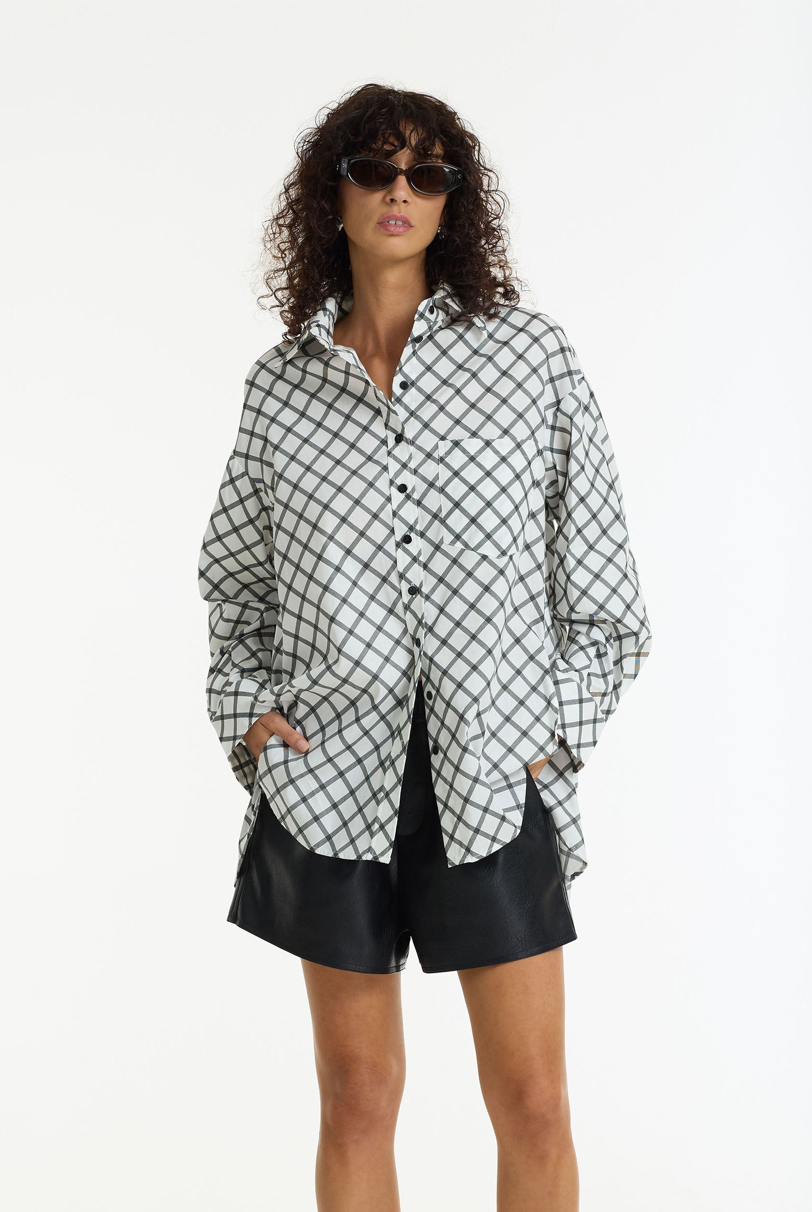 PRE-ORDER Two Makes One Shirt - White/Charcoal Cross Hatching